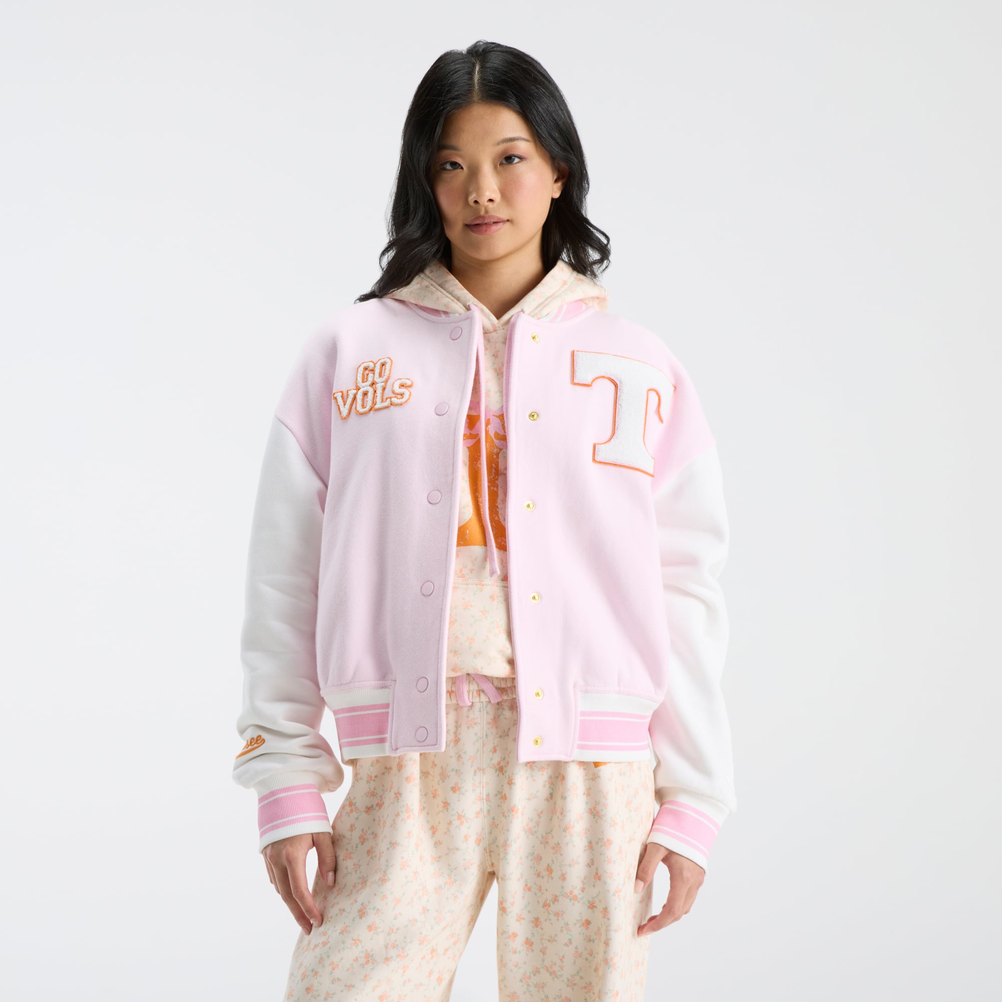 LoveShackFancy Women's Pink Tennessee Volunteers Collegiate Varsity Full-Snap Jacket