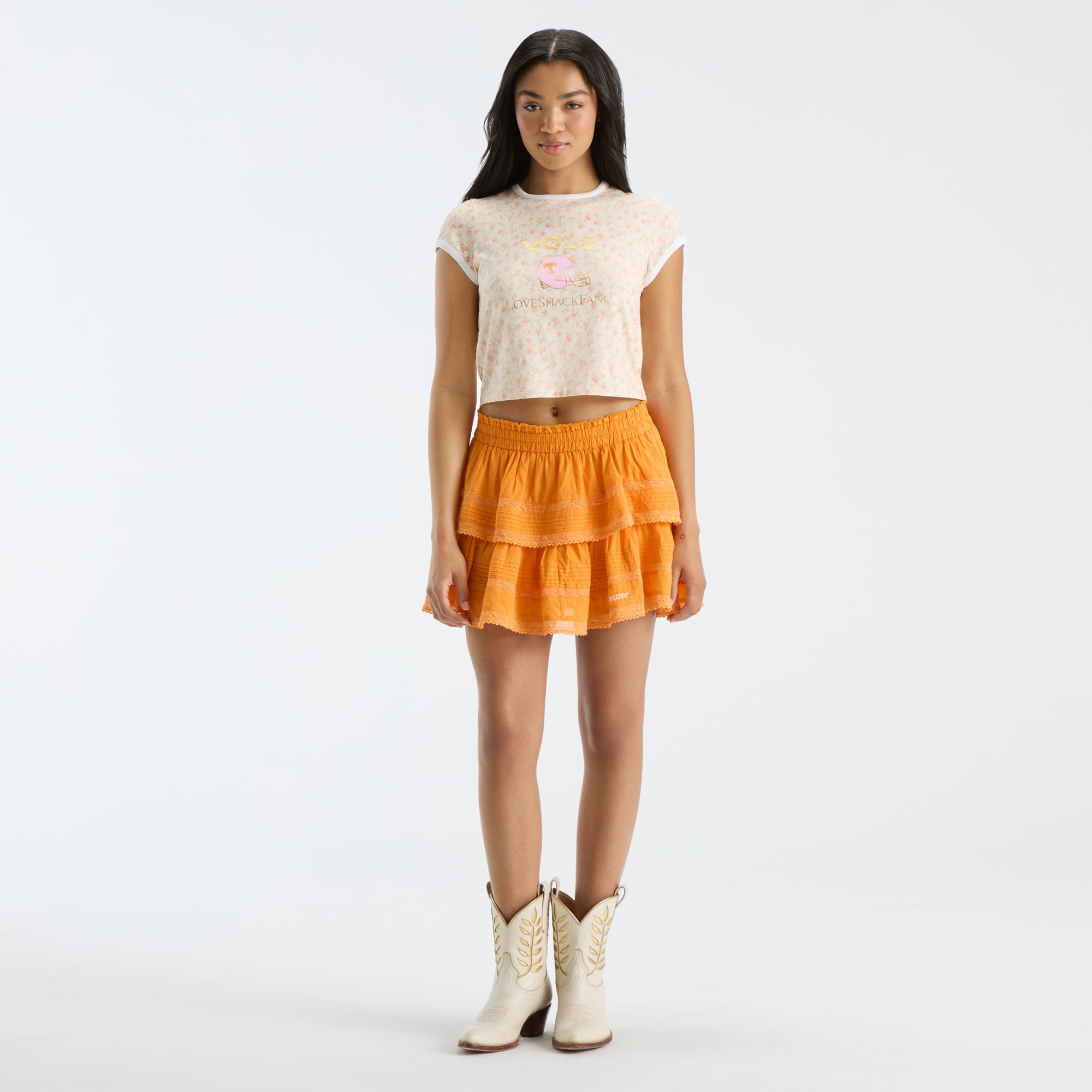 LoveShackFancy Women's Tennessee Orange Volunteers Ruffle Mini Skirt