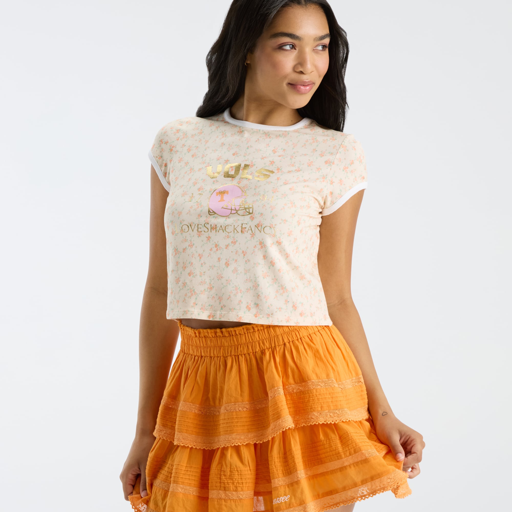 LoveShackFancy Women's Tennessee Orange Volunteers Ruffle Mini Skirt