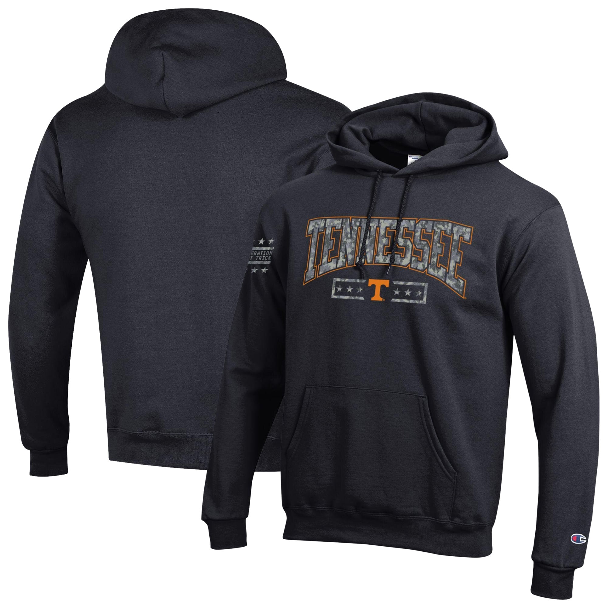 Sweat à capuche en polaire Powerblend Champion Black Tennessee Volunteers Operation Hat Trick Camo Script pour homme