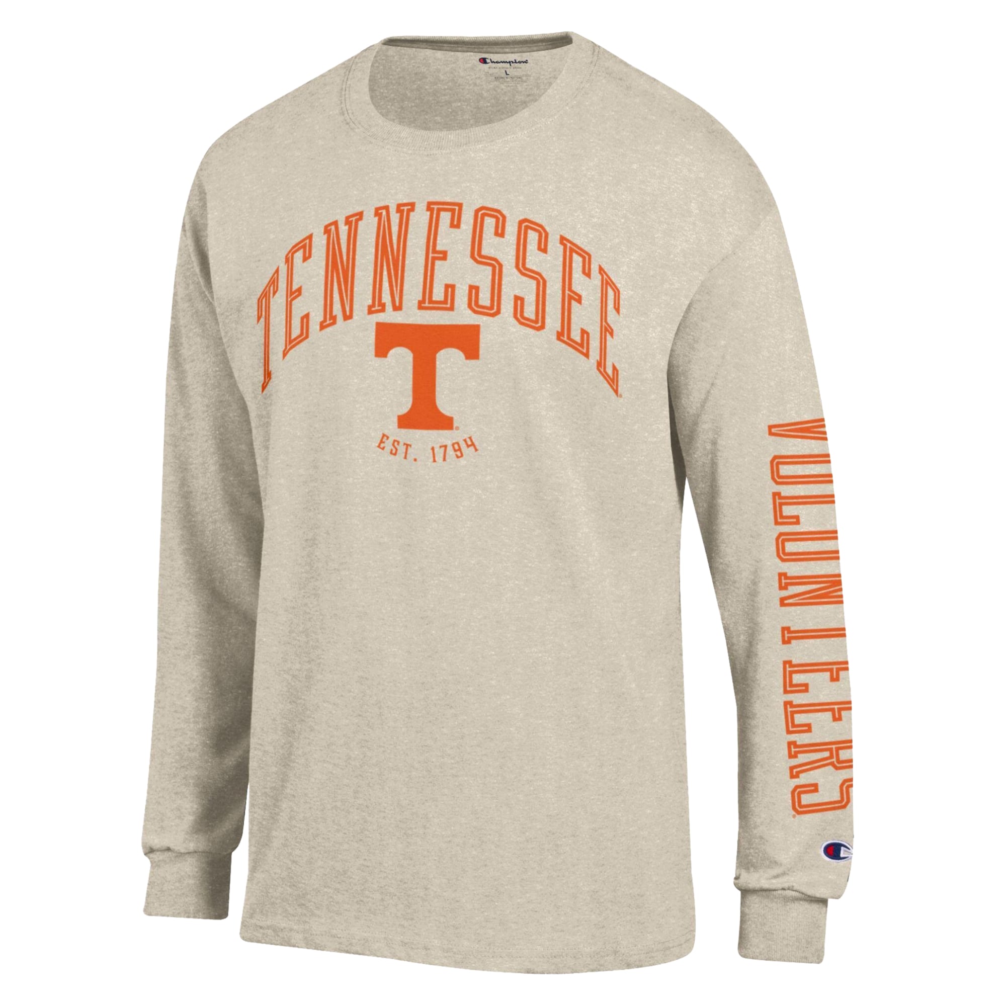 T-shirt à manches longues Champion Heather Oatmeal Tennessee Volunteers Neutral Arch pour homme