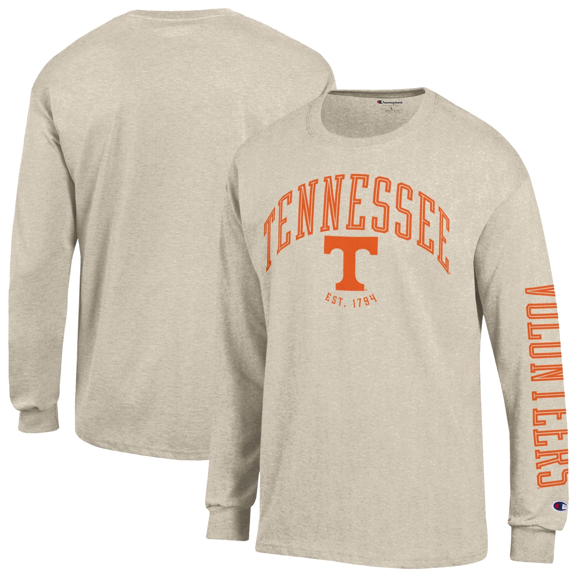 T-shirt à manches longues Champion Heather Oatmeal Tennessee Volunteers Neutral Arch pour homme