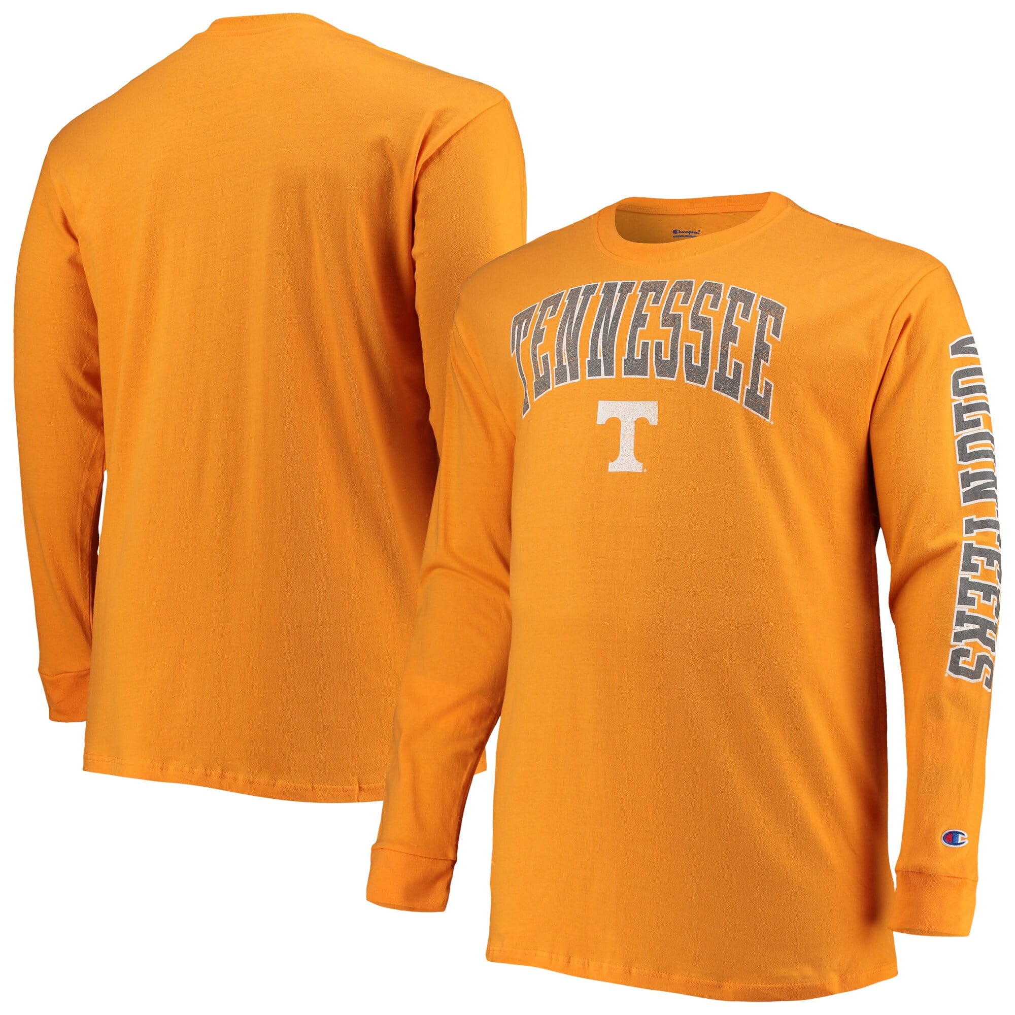 T-shirt à manches longues pour hommes Champion Tennessee Orange Volunteers Grandes Tailles avec logo en arc