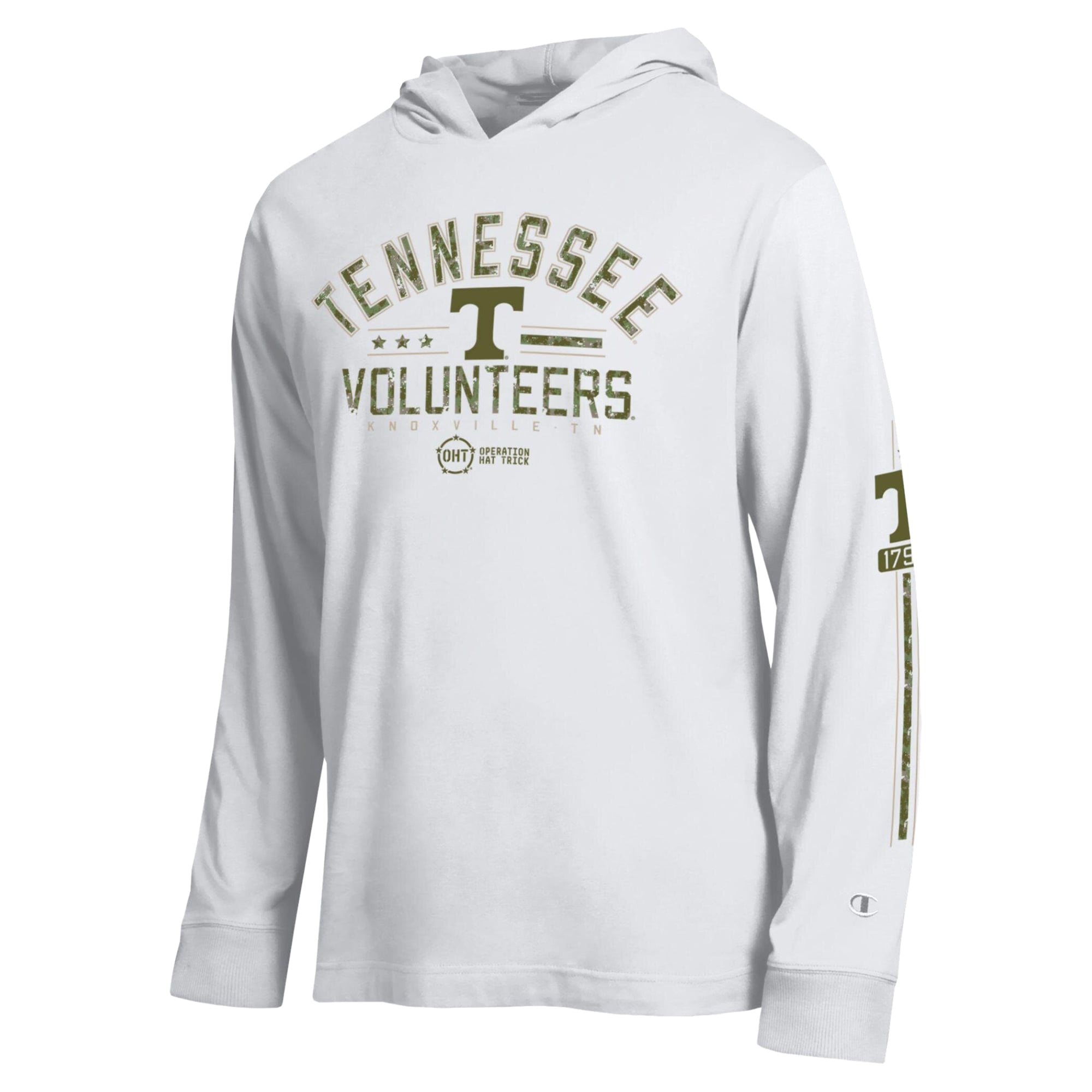 T-shirt à manches longues et capuche Champion White Tennessee Volunteers Operation Hat Trick pour homme