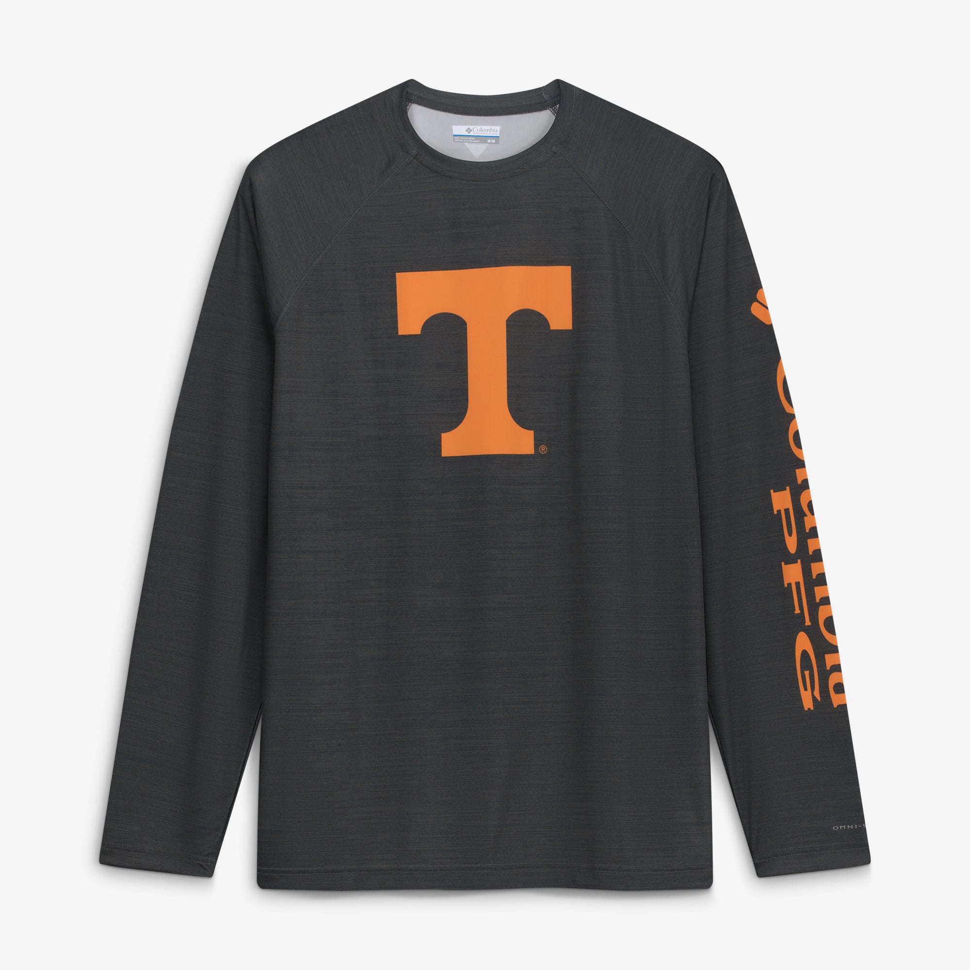 Men's Columbia Charcoal Tennessee Volunteers PFG Terminal Tackle Omni-Shade Raglan Long Sleeve T-Shirt