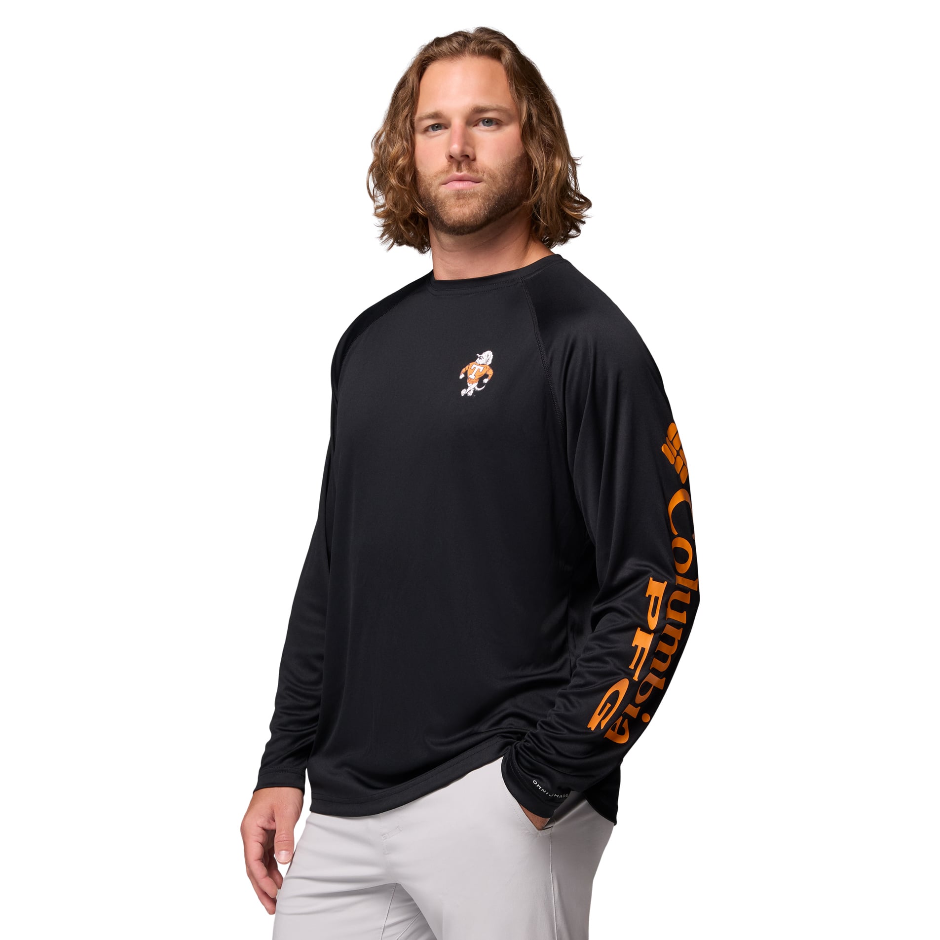 T-shirt à manches longues raglan Columbia Charcoal Tennessee Volunteers Terminal Tackle Omni-Shade pour homme