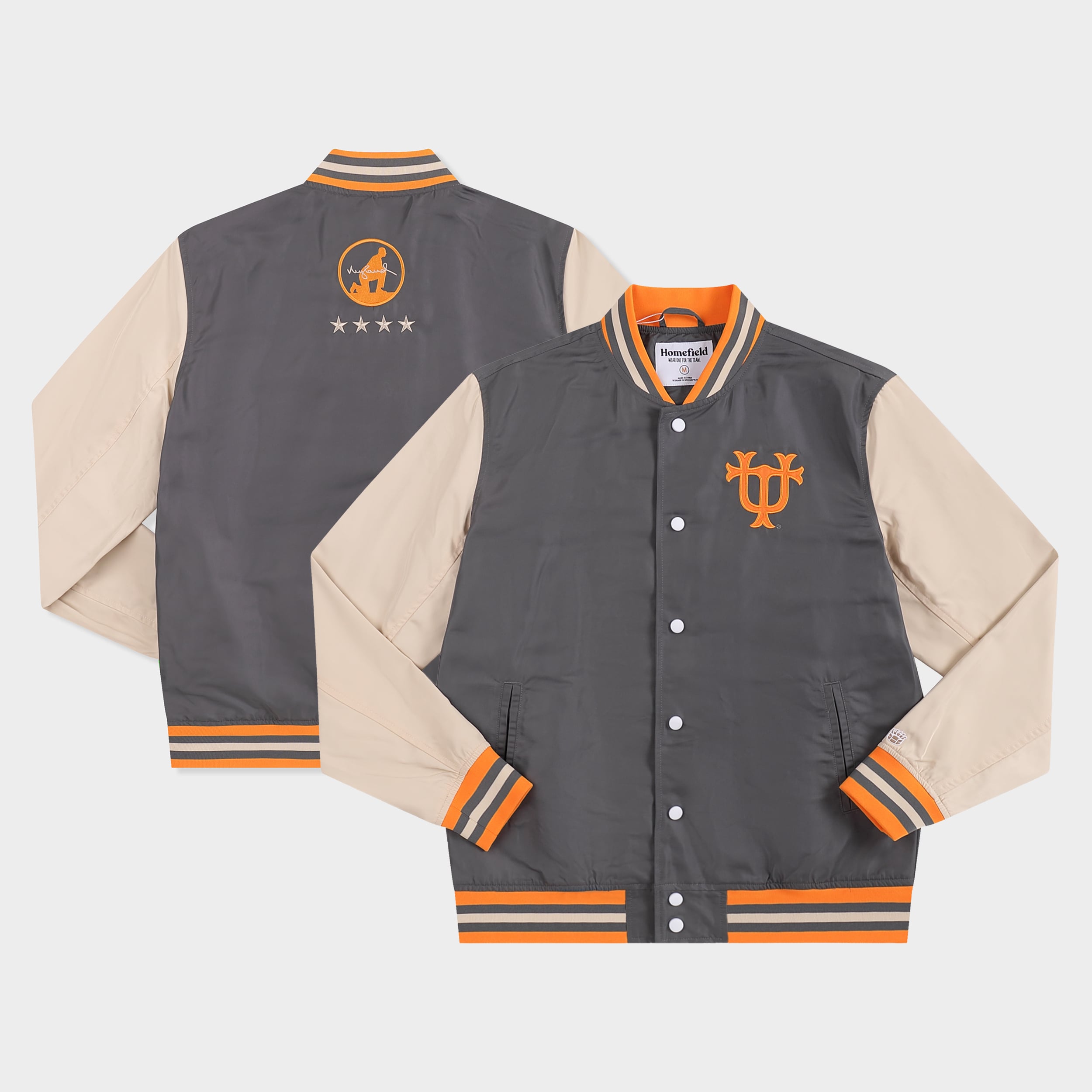 Veste bomber Homefield grise pour homme Tennessee Volunteers Neyland Legacy à boutons-pression