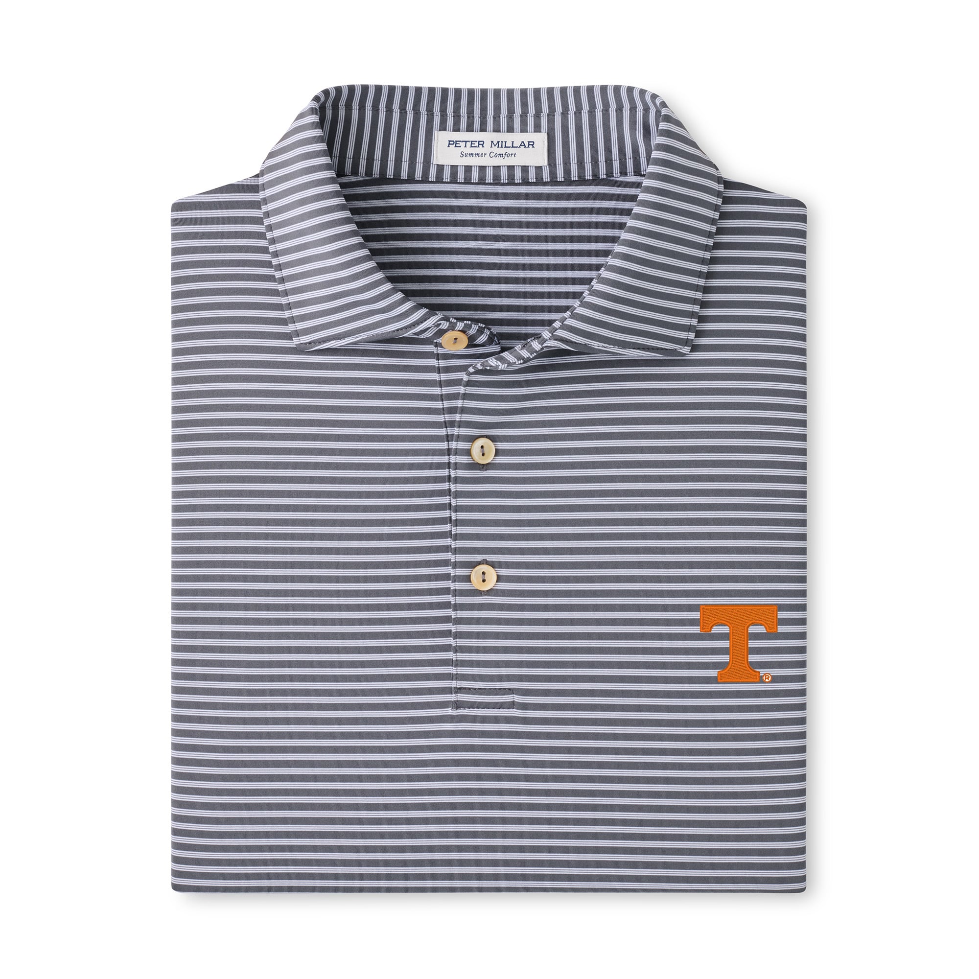 Men's Peter Millar Gray Tennessee Volunteers Tiebreaker Performance Jersey Stripe Polo