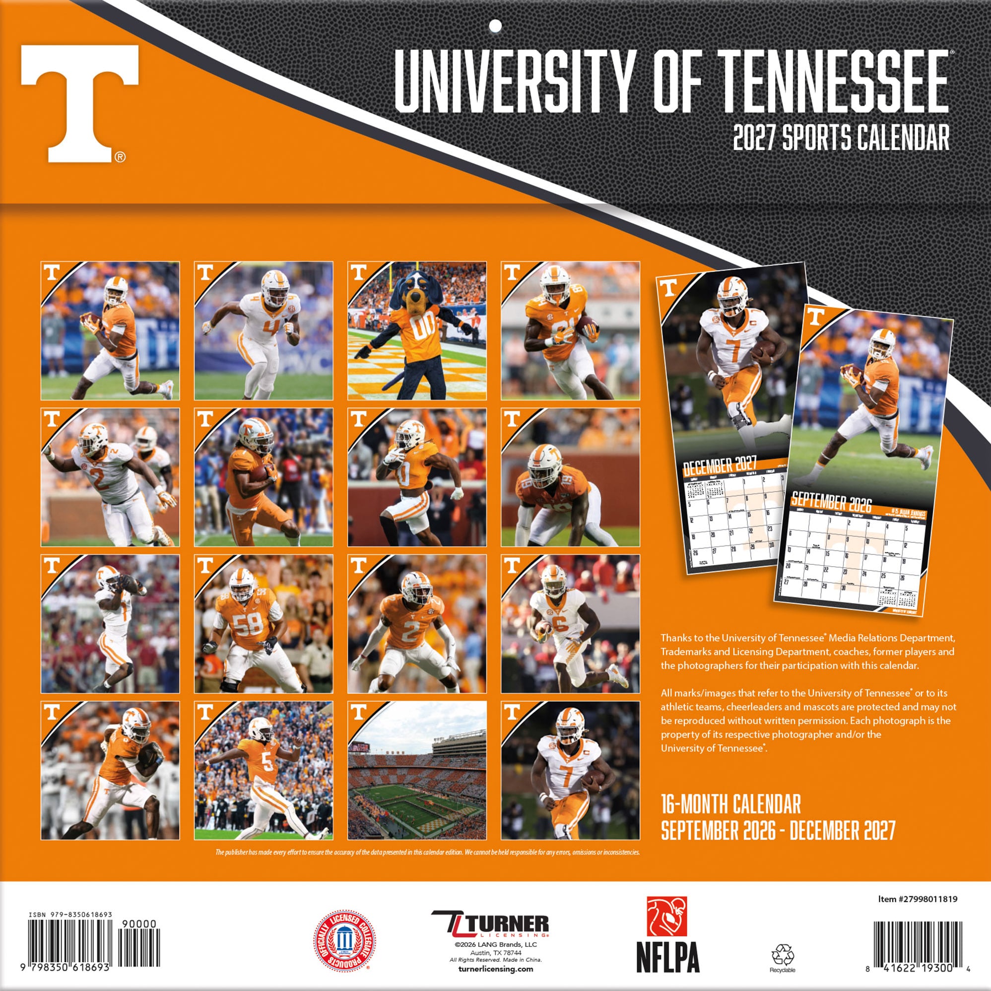 Tennessee Volunteers 2027 12” x 12” Team Wall Calendar