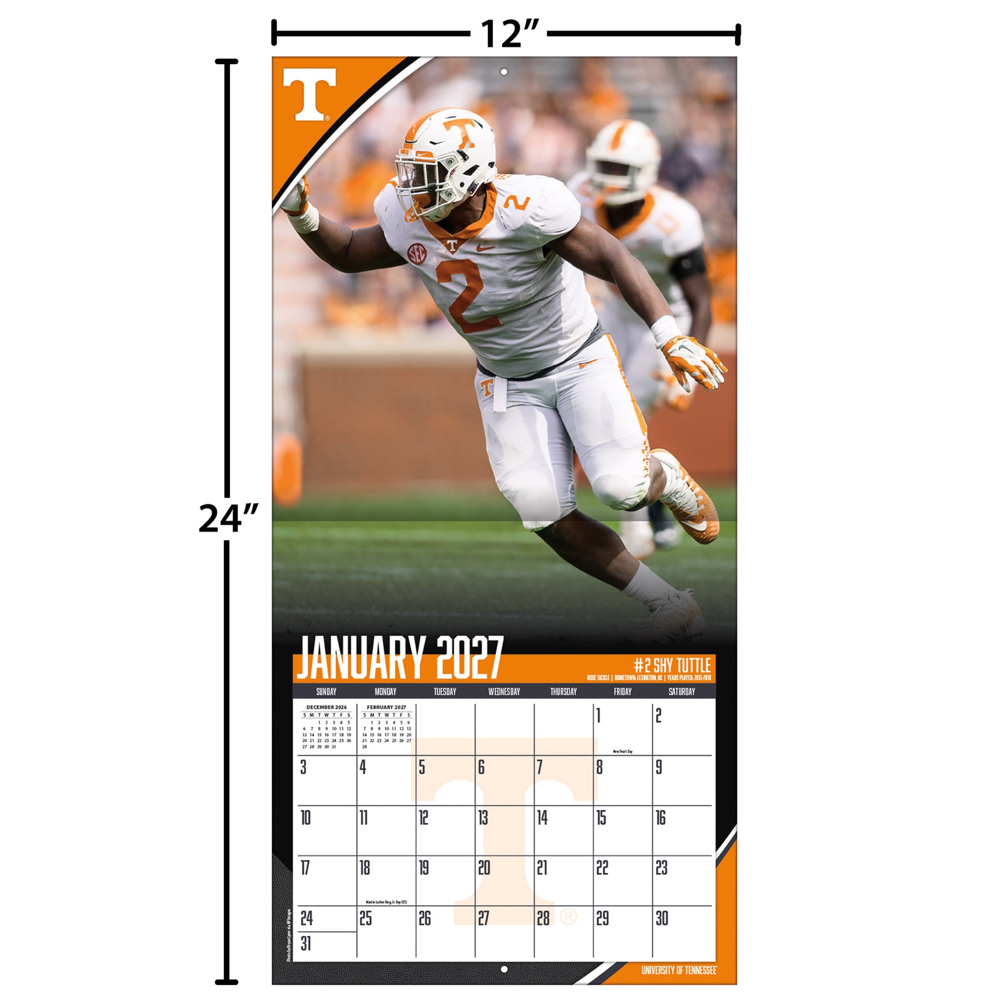 Tennessee Volunteers 2027 12” x 12” Team Wall Calendar