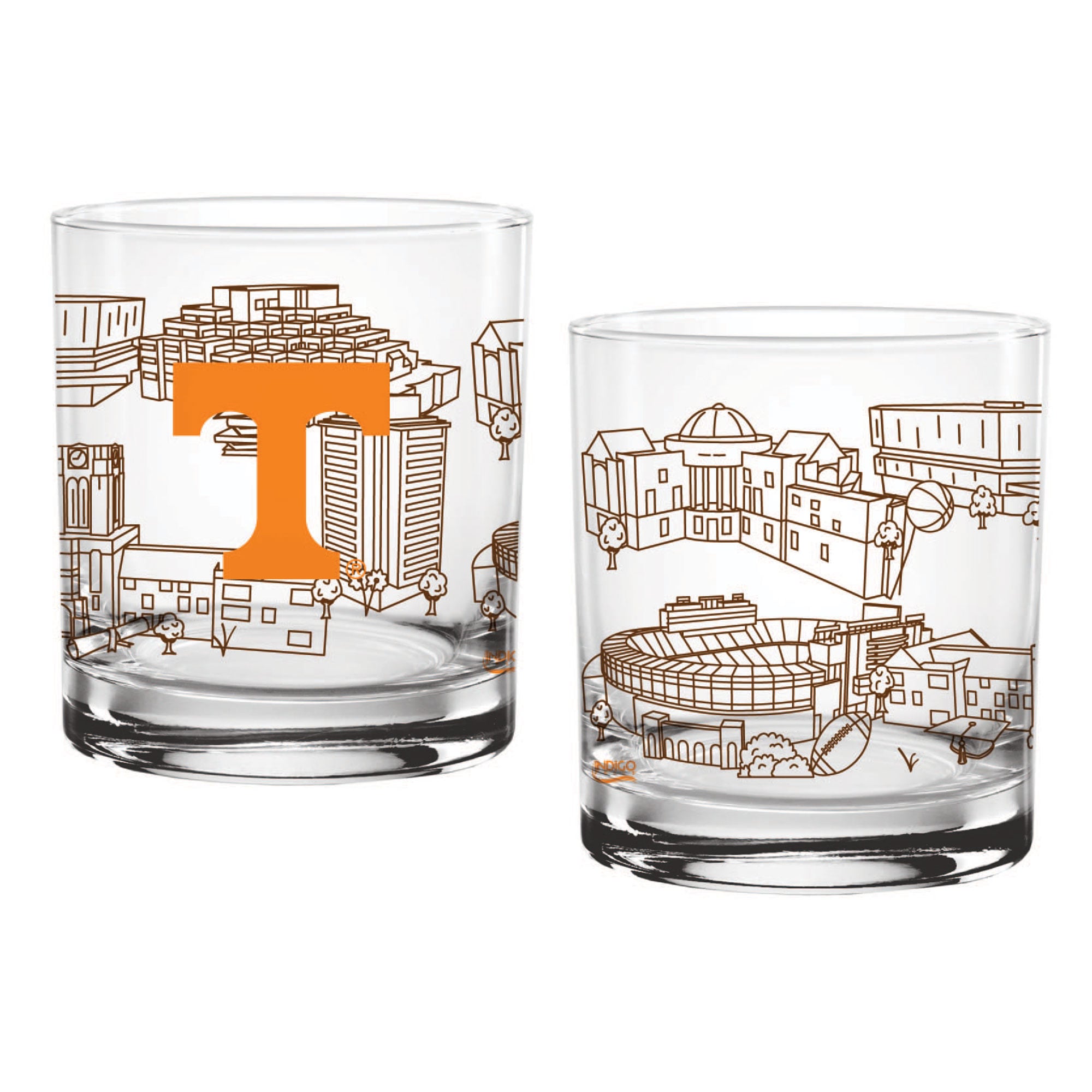 Tennessee Volontaires Lot de deux 14oz. Verre d’art de ligne de campus