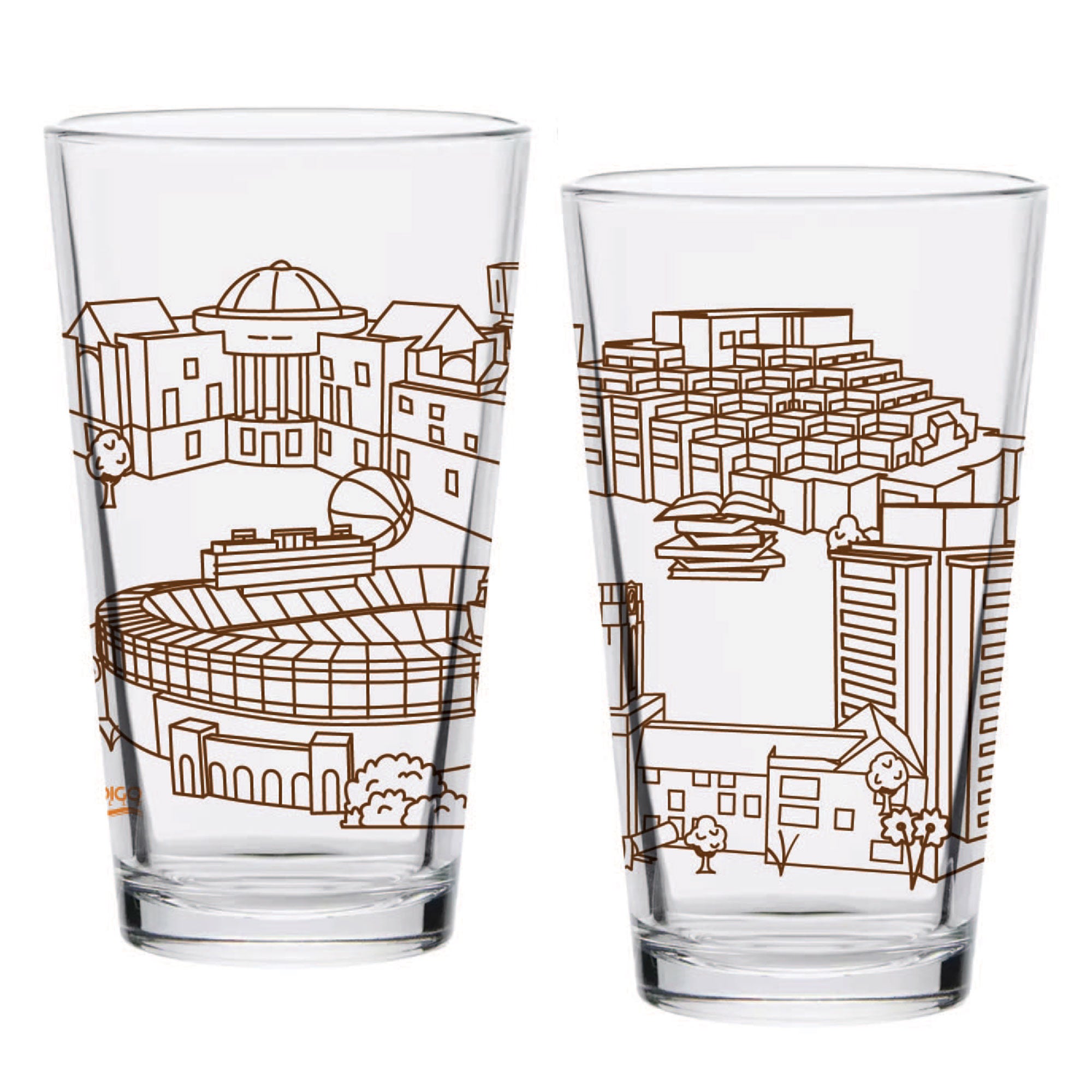 Tennessee Volunteers Lot de deux 16oz. Ensemble de verres à pinte Campus Line Art