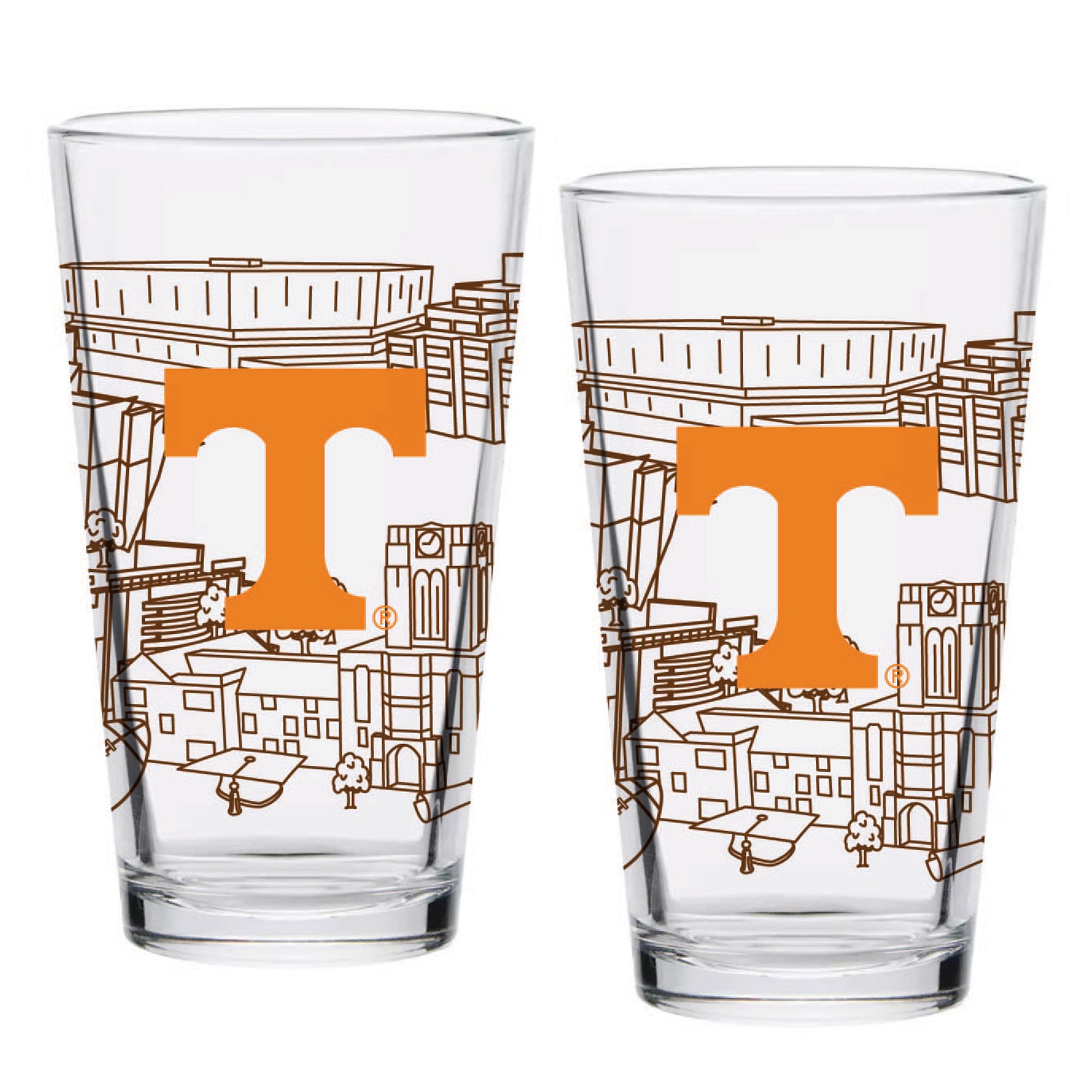 Tennessee Volunteers Lot de deux 16oz. Ensemble de verres à pinte Campus Line Art