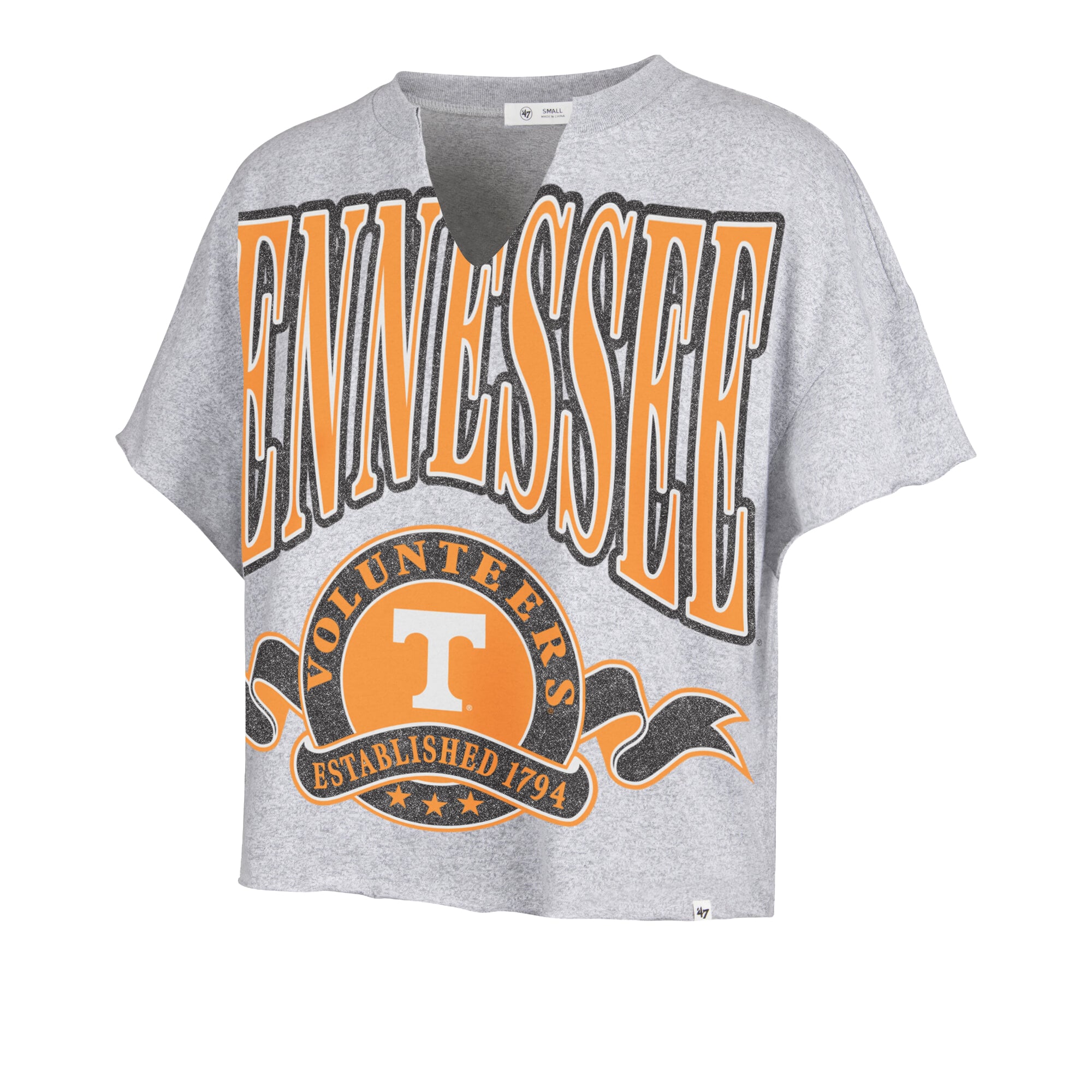Women's '47 Gray Tennessee Volunteers Banners Out Oversized Notch-Neck T-Shirt