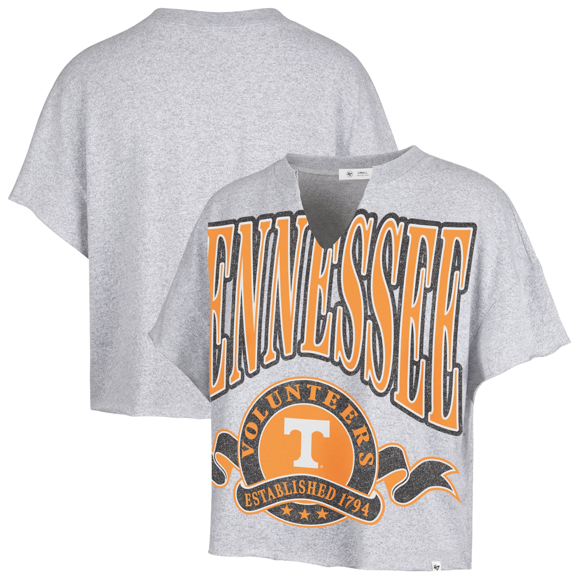 Women's '47 Gray Tennessee Volunteers Banners Out Oversized Notch-Neck T-Shirt