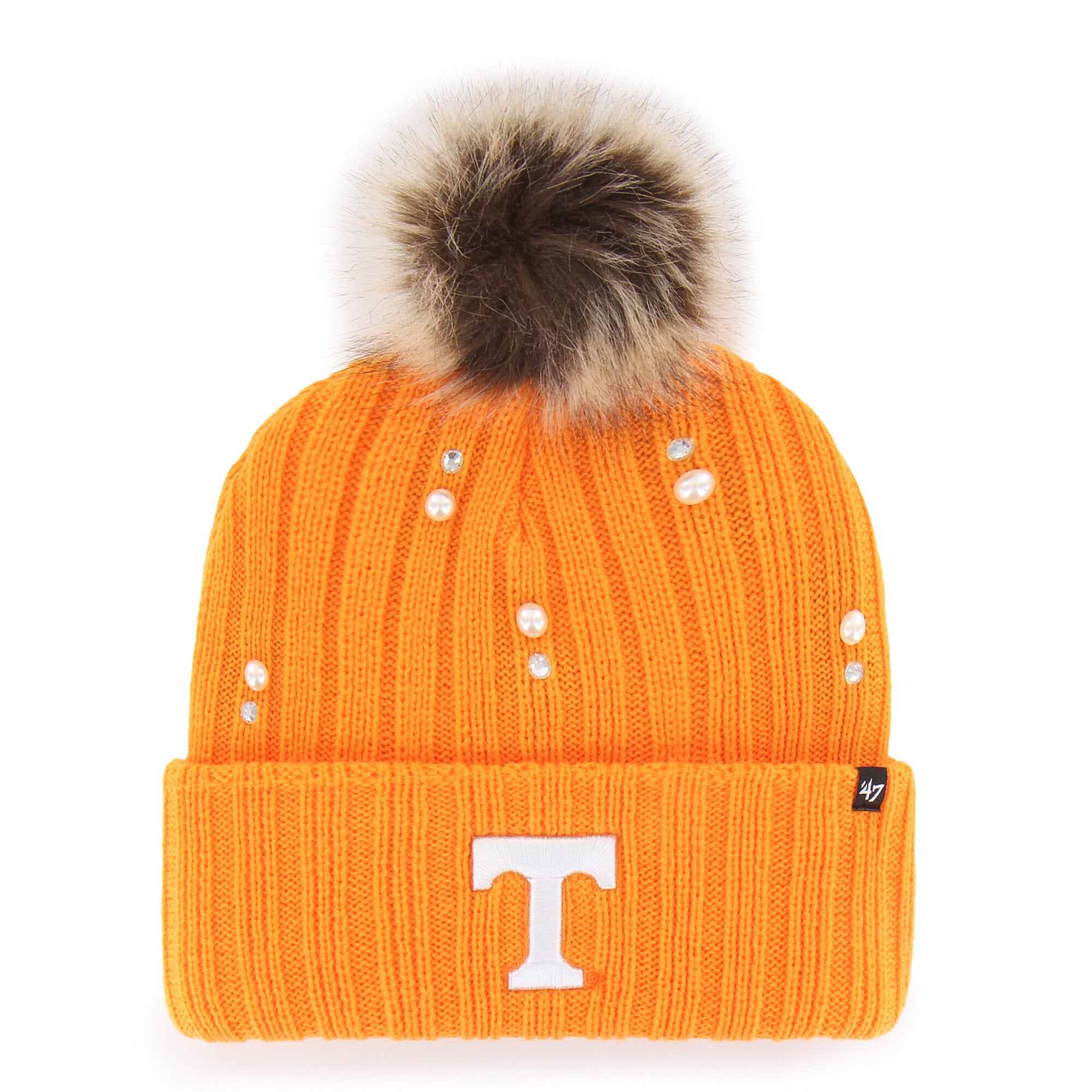 Bonnet en maille de fourrure nacrée « 47 Tennessee Volunteers » pour femme, couleur orange Tennessee, avec pompon