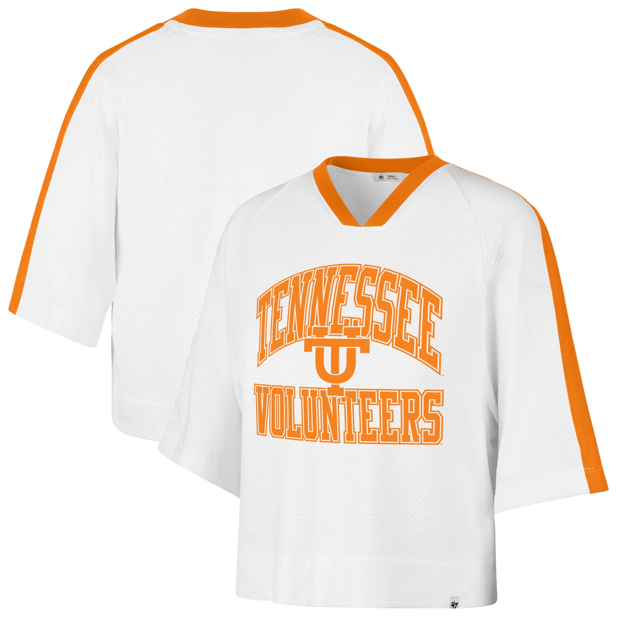Women's '47 White Tennessee Volunteers Big Overarch Drop Needle Raglan V-Neck T-Shirt