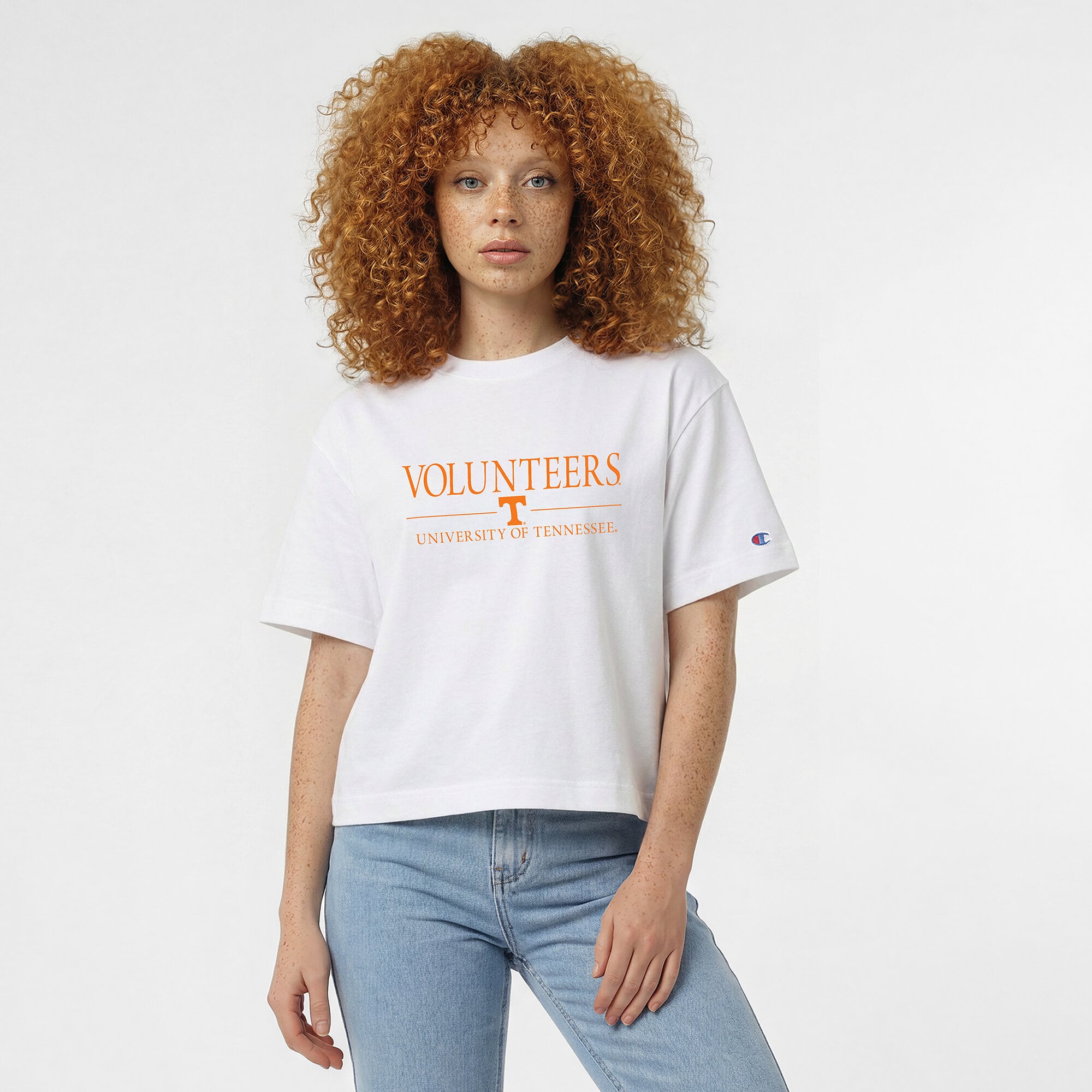 T-shirt court à logo Champion blanc Tennessee Volunteers pour femmes