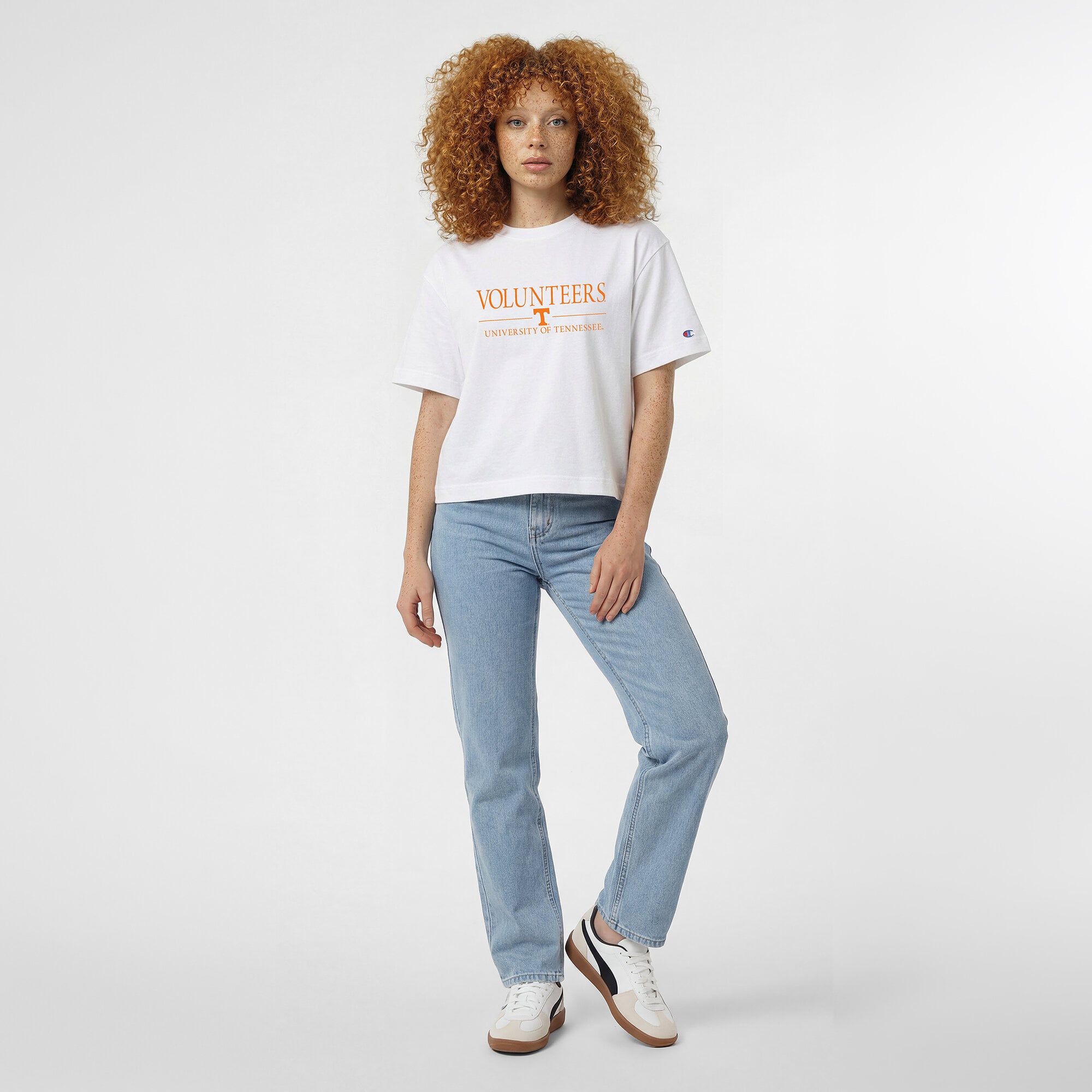 T-shirt court à logo Champion blanc Tennessee Volunteers pour femmes
