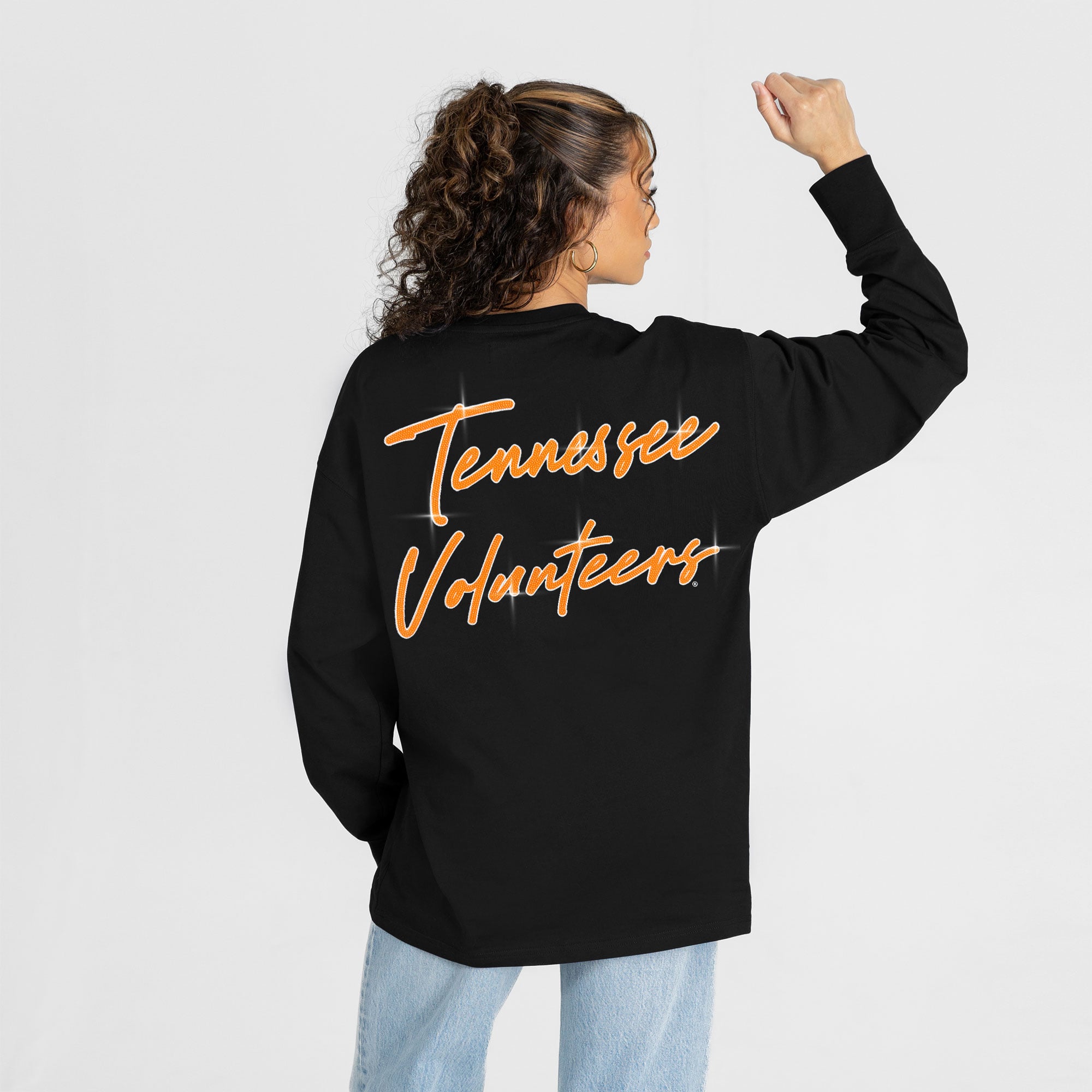T-shirt à manches longues noir strass « Light It Up » des Tennessee Volunteers, collection Gameday Couture pour femmes