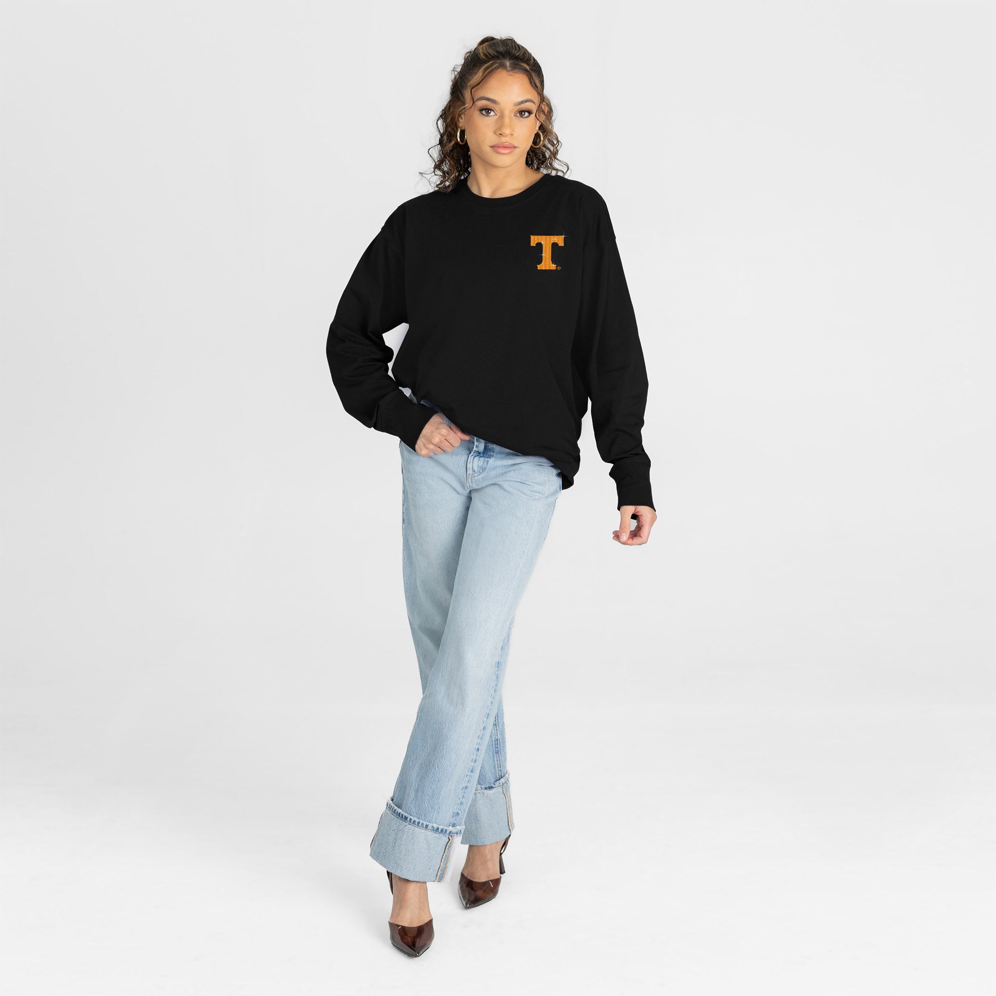 T-shirt à manches longues noir strass « Light It Up » des Tennessee Volunteers, collection Gameday Couture pour femmes