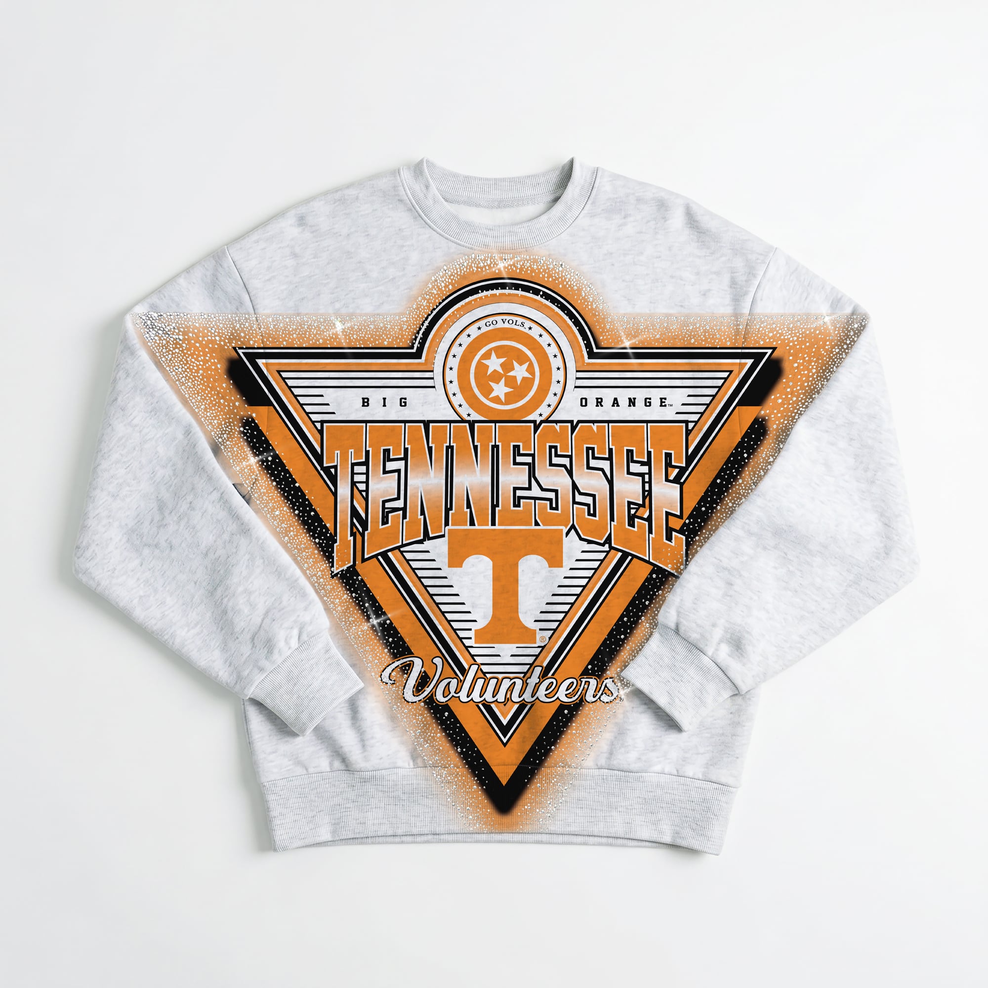 Women's Gameday Couture Gray Tennessee Volunteers Chasing Victory Rhinestone Spray Oversized Fleece Sweatshirt