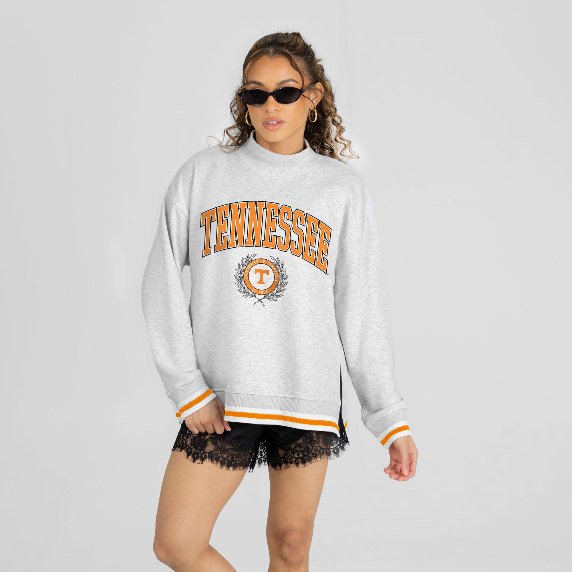 Sweat-shirt à col montant rayures contrastées « Rally Point » des Tennessee Volunteers, gris, pour femme, collection Gameday Couture