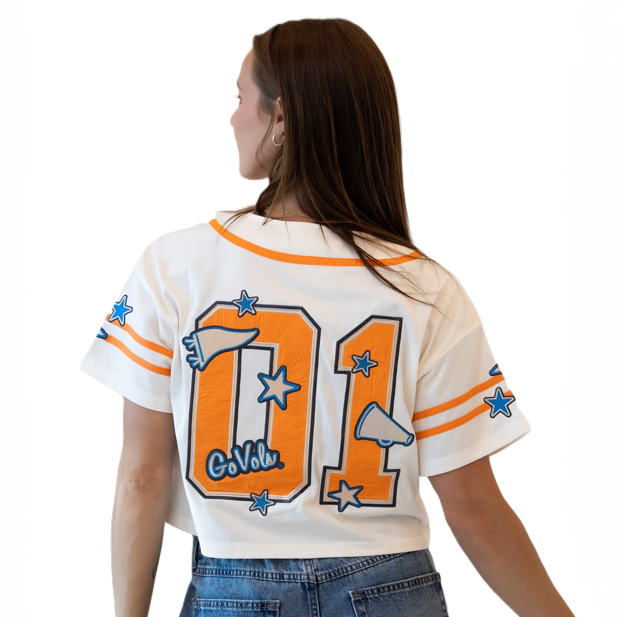 Women's Gameday Social Off White Tennessee Volunteers Cropped Patch Baseball Fashion Jersey