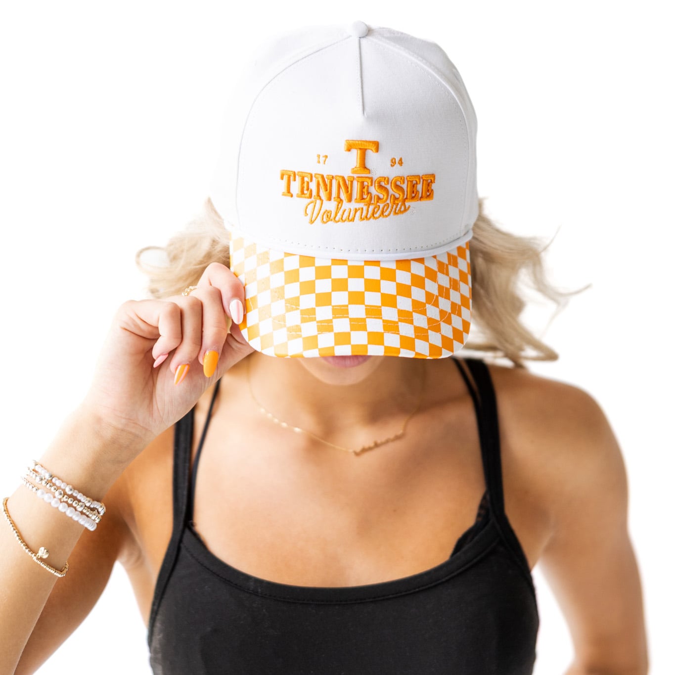 Casquette ajustable à 5 panneaux en corde blanche Tennessee Volunteers Albon Check pour femmes