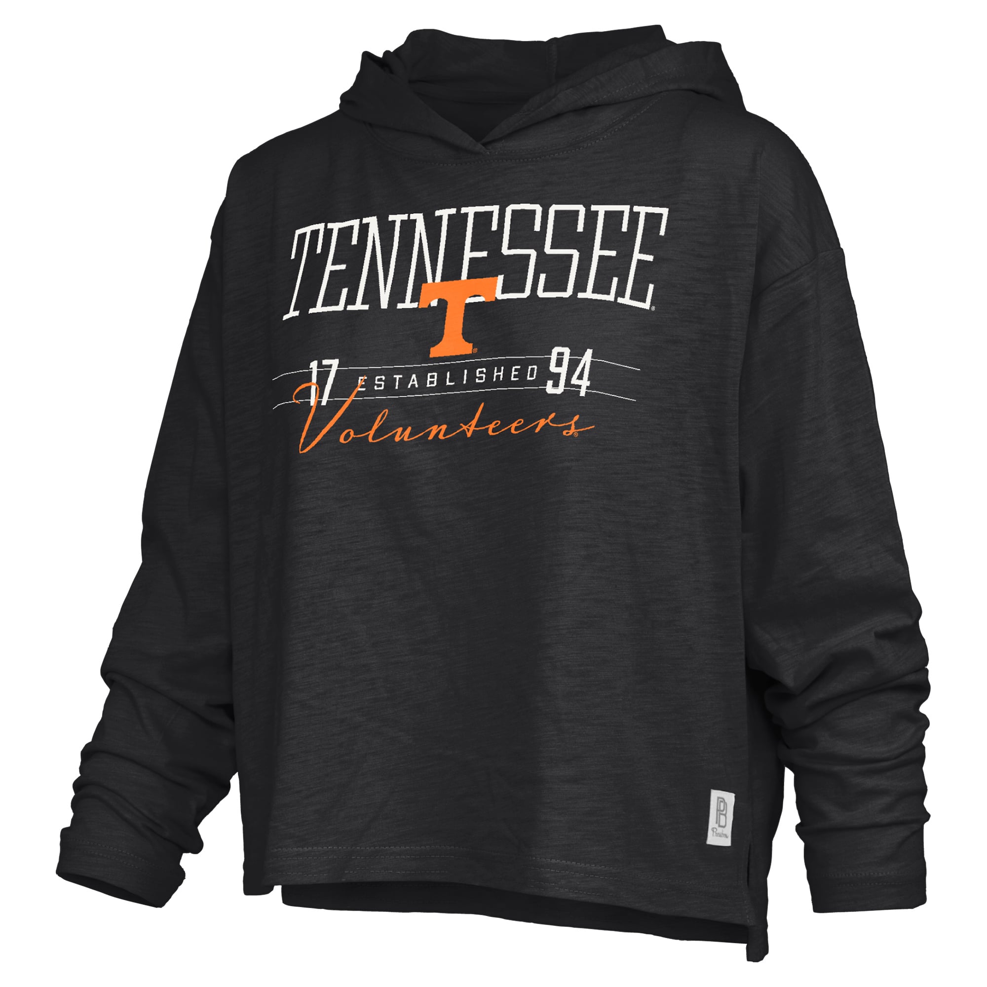 Women's Pressbox  Black Tennessee Volunteers Castillo Slub Waist Length Long Sleeve Hooded T-Shirt