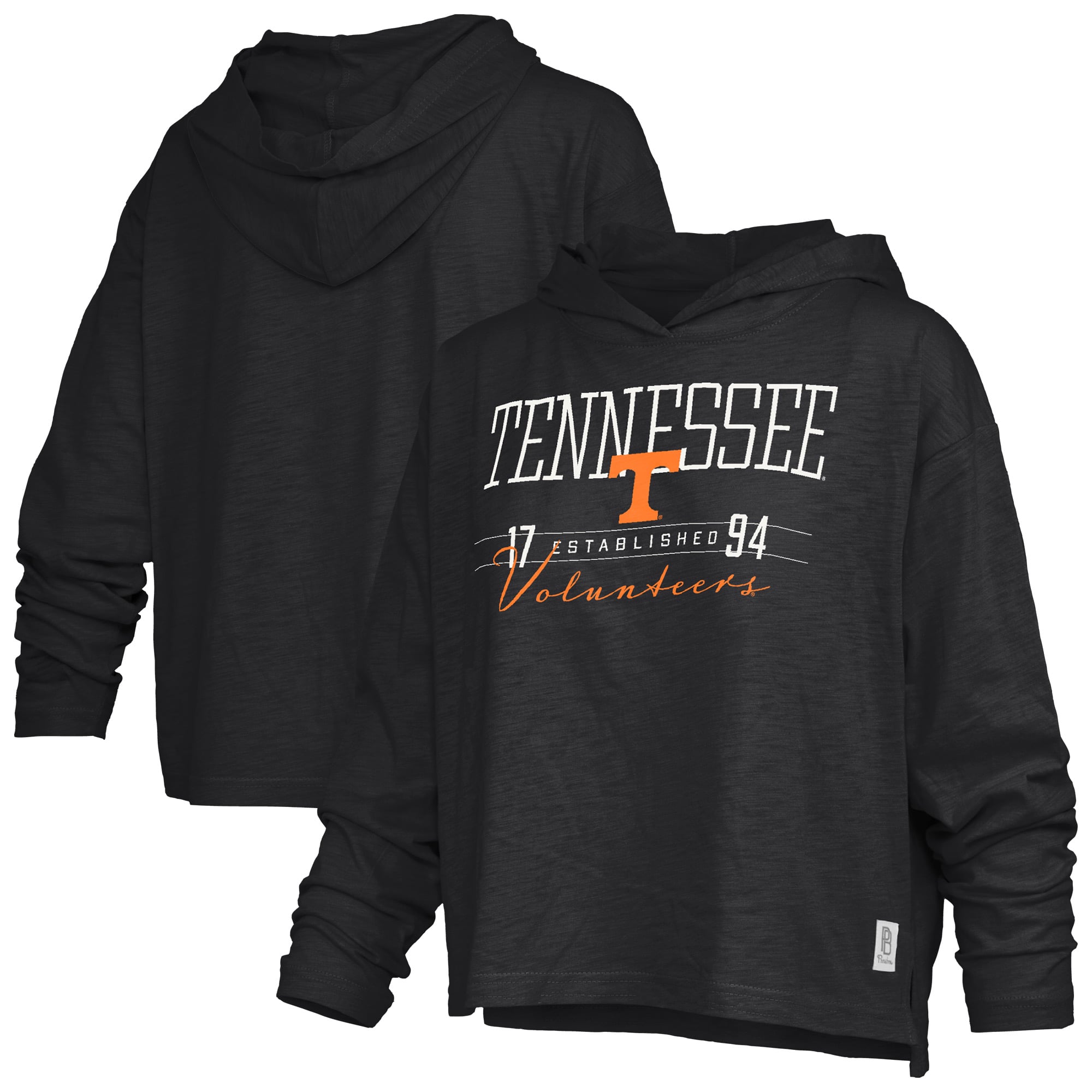 Women's Pressbox  Black Tennessee Volunteers Castillo Slub Waist Length Long Sleeve Hooded T-Shirt