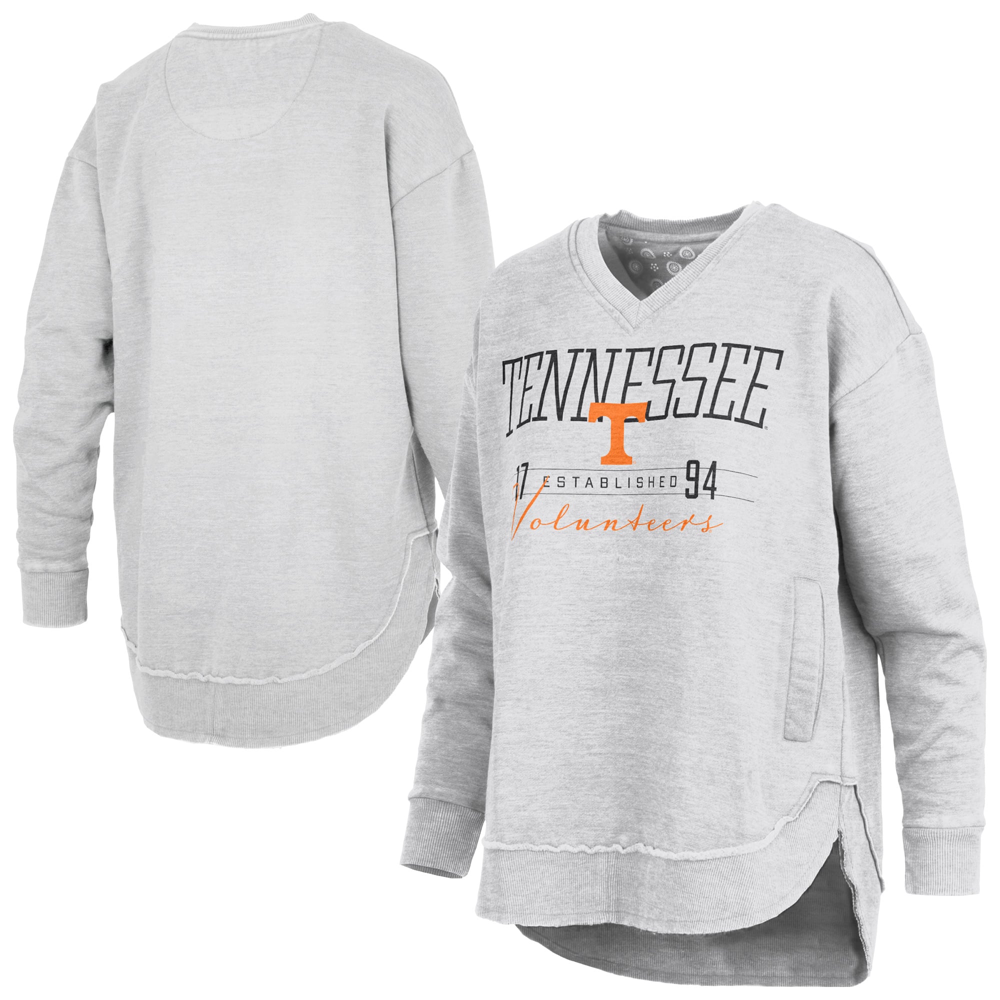 Women's Pressbox Heather Gray Tennessee Volunteers Marcus East Hall Poncho V-Neck Sweatshirt
