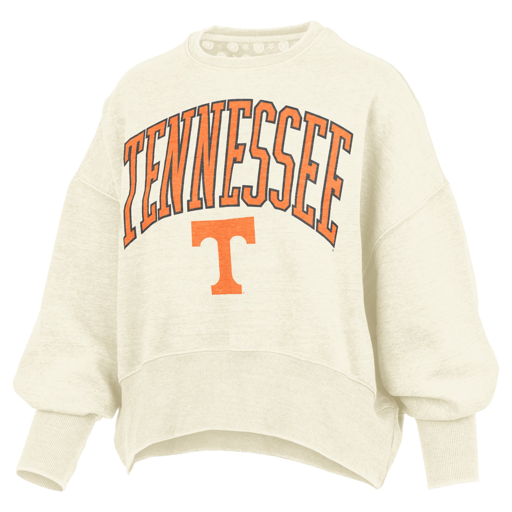 Women's Pressbox Natural Tennessee Volunteers Oversized Waist-Length Crewneck Sweatshirt