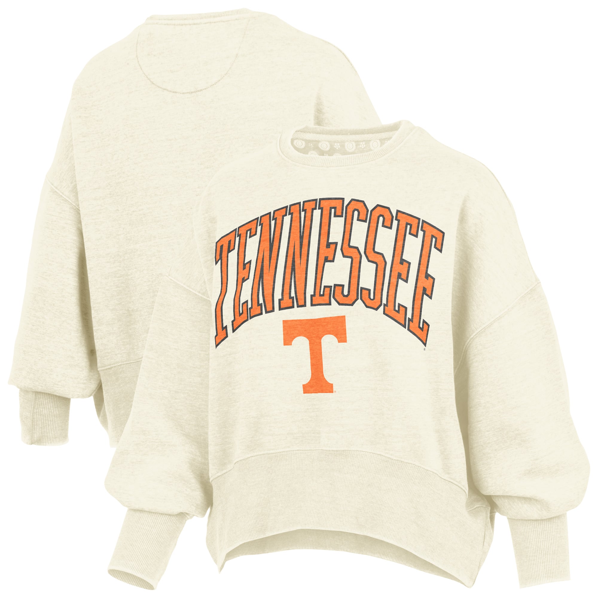 Women's Pressbox Natural Tennessee Volunteers Oversized Waist-Length Crewneck Sweatshirt