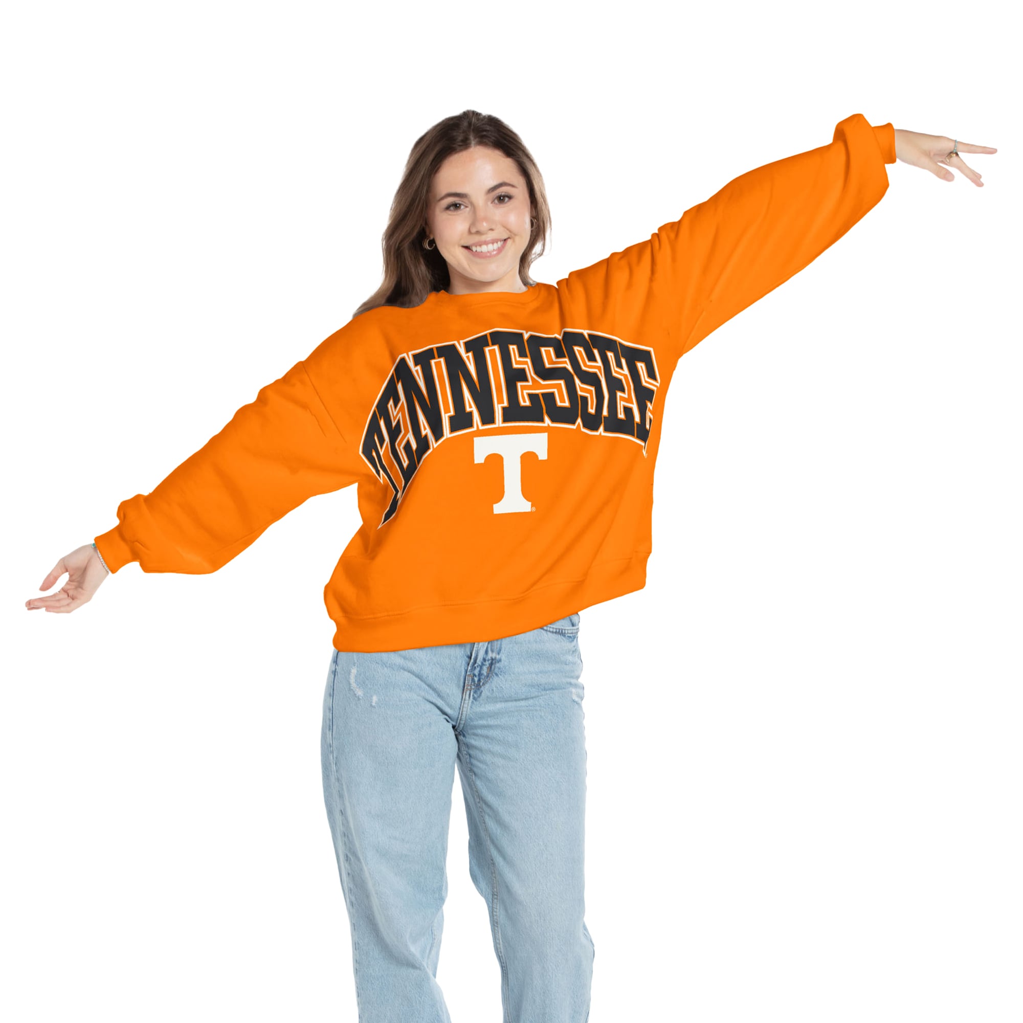 Women's Pressbox Tennessee Orange Volunteers Oversized Janice Waist-Length Sweatshirt