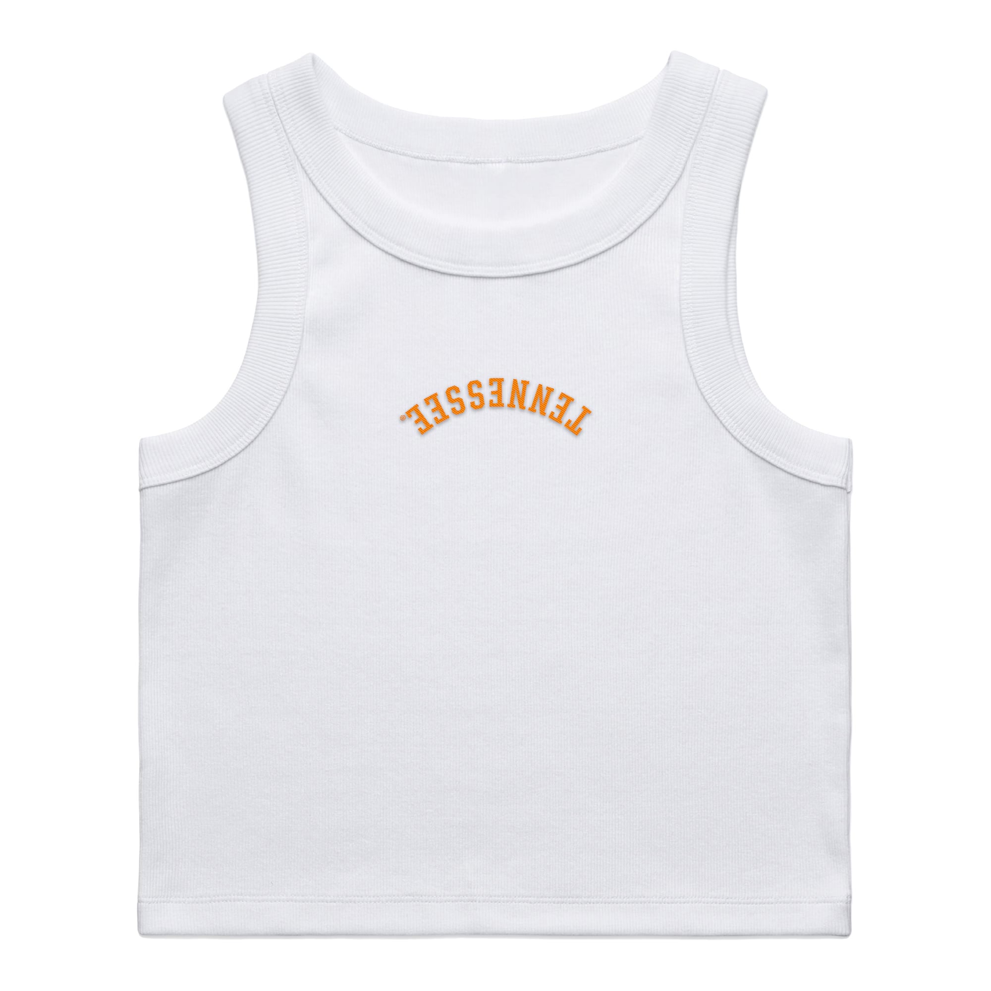 Women's Uscape Apparel White Tennessee Volunteers Upside Down Embroidery Ribbed Cropped Tank Top