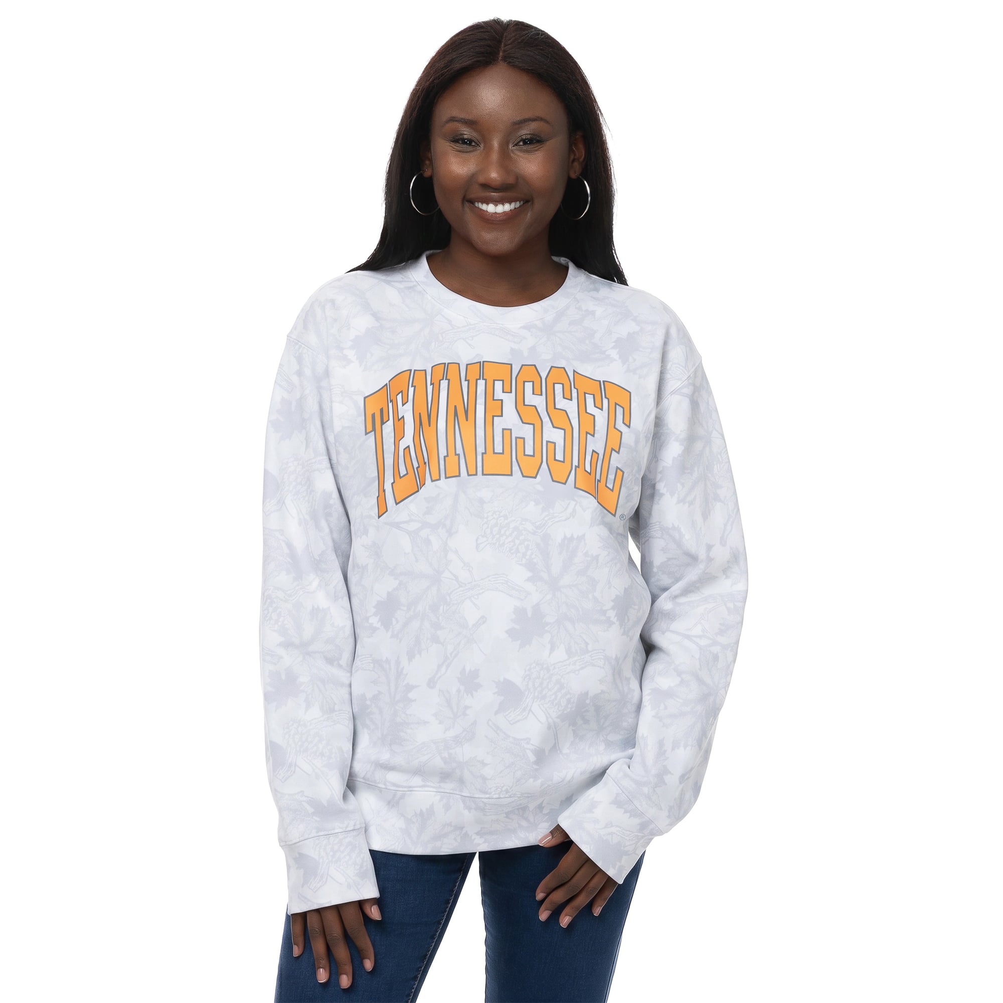 Women's ZooZatz  Gray Tennessee Volunteers Camo Arch Logo Fleece Crewneck Sweatshirt