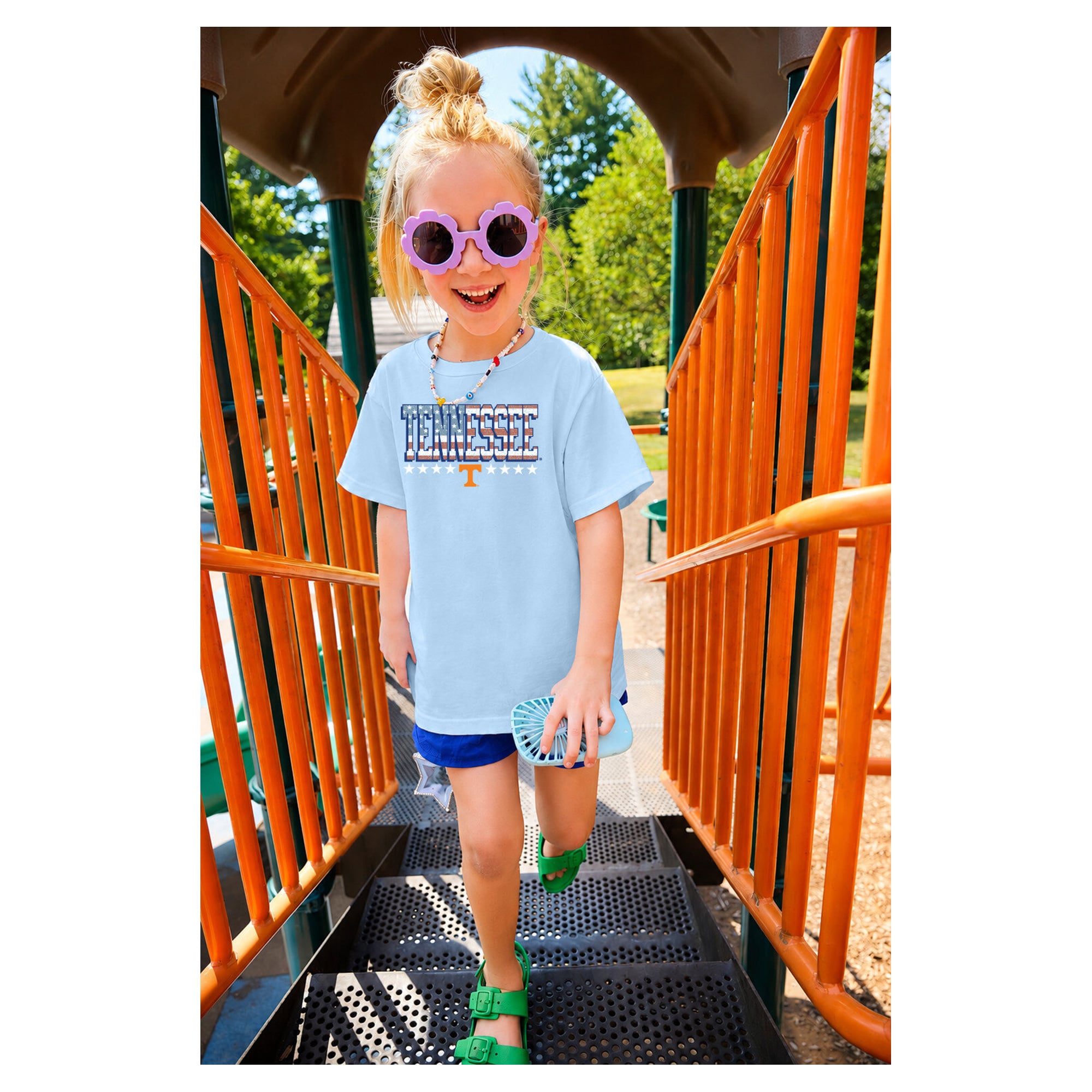 Youth Light Blue Tennessee Volunteers Americana Flag T-Shirt