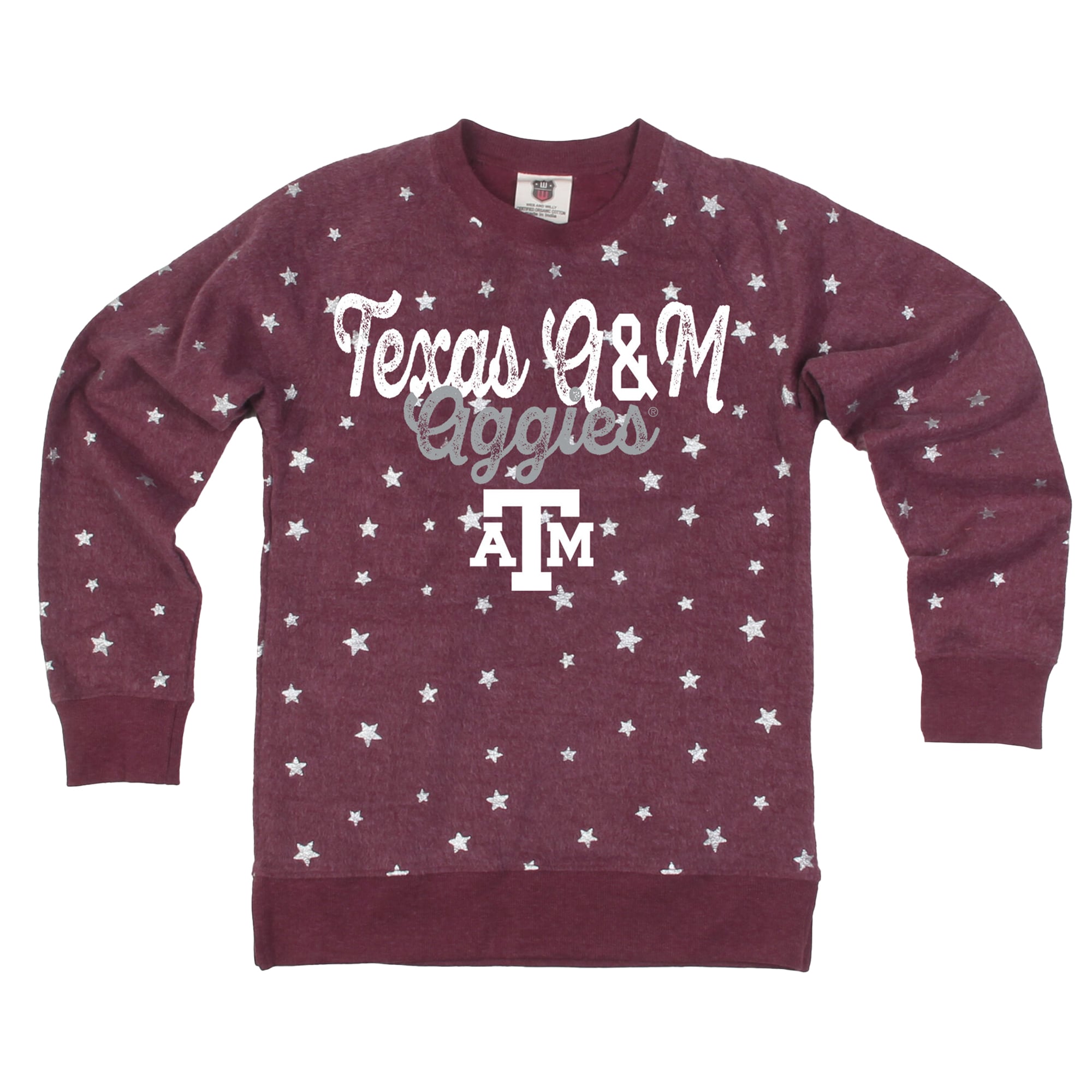 Girls Youth Wes & Willy Maroon Texas A&M Aggies Shimmer Star Reverse Fleece Sweatshirt