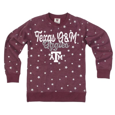 Texas A&M Aggies Wes & Willy Girls Youth Shimmer Star Reverse Fleece Sweatshirt - Maroon