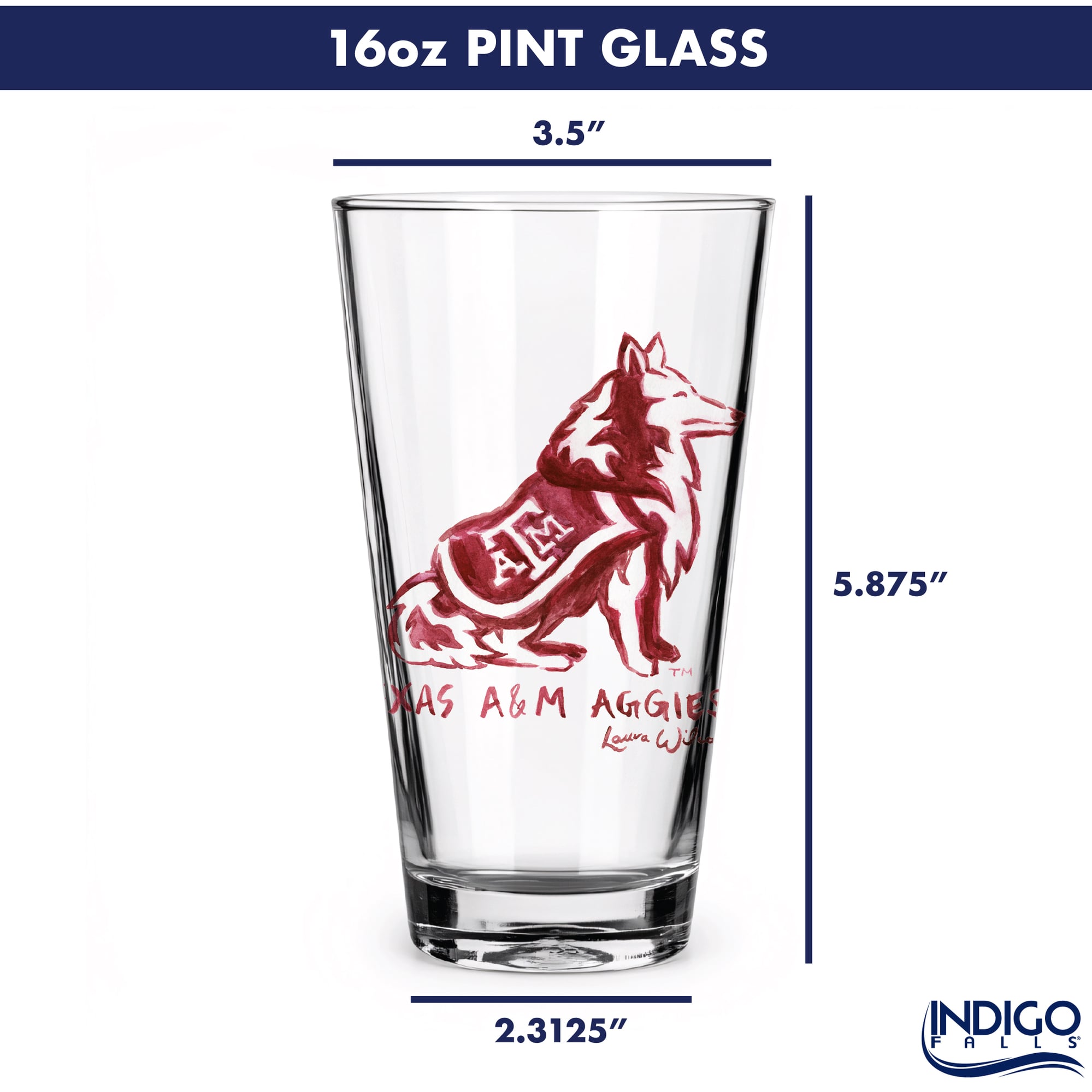 Ensemble de 2 verres à bière à l'effigie de Laura Wilcox, mascotte des Texas A&M Aggies, à Indigo Falls