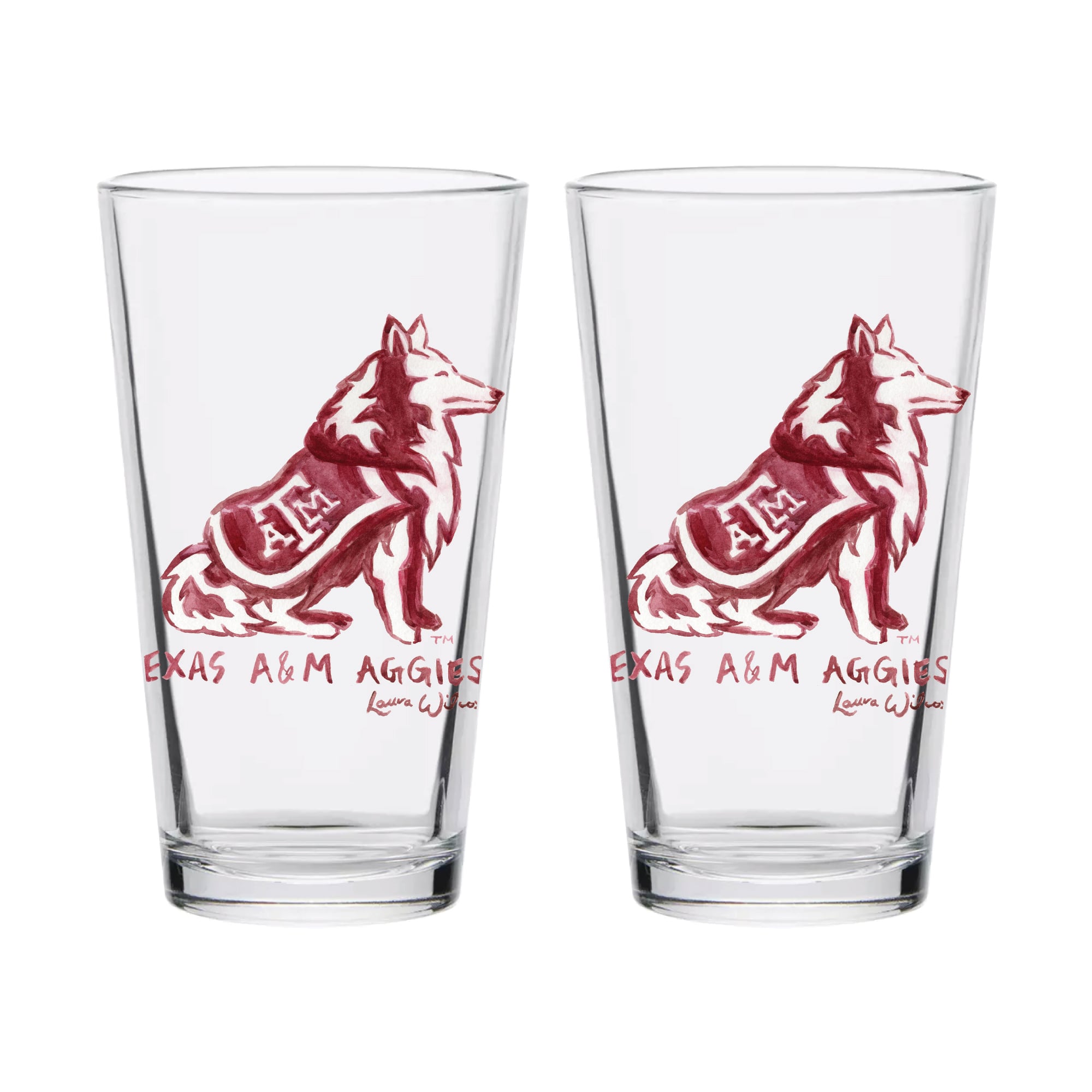 Ensemble de 2 verres à bière à l'effigie de Laura Wilcox, mascotte des Texas A&M Aggies, à Indigo Falls