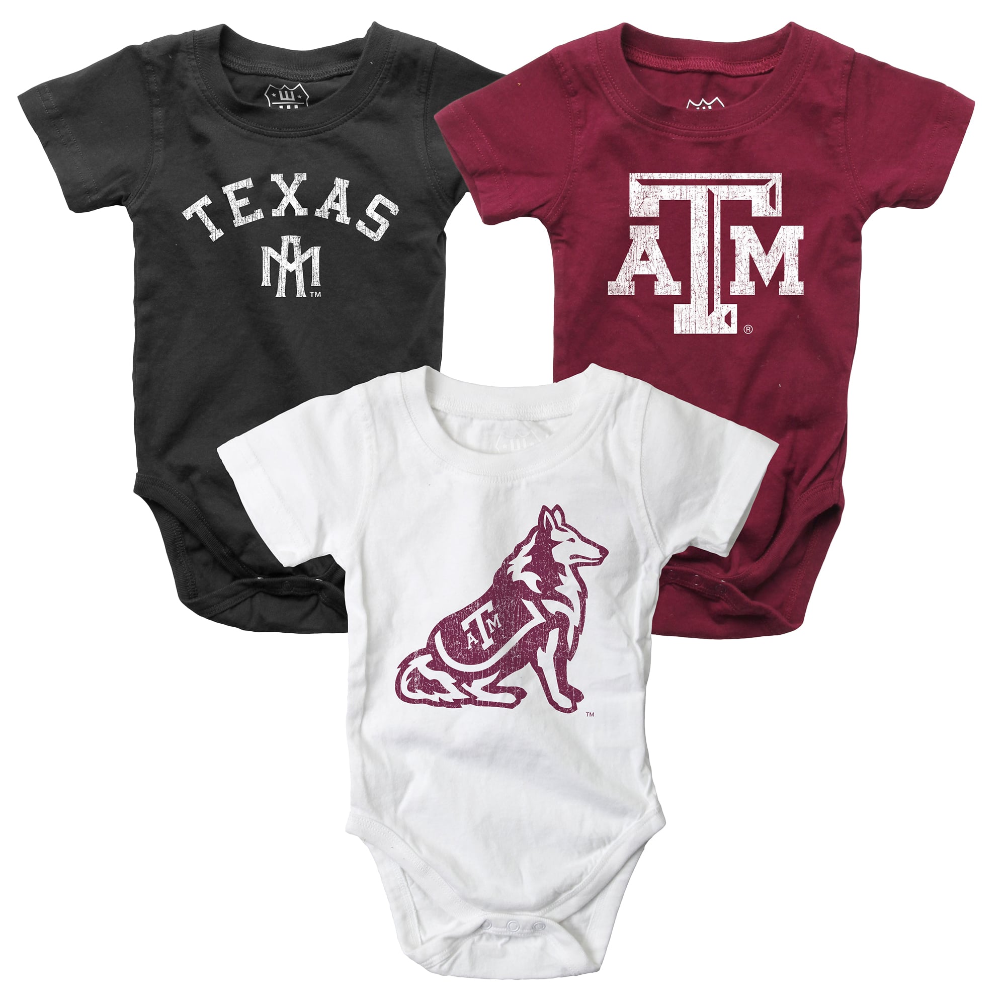 Ensemble de trois bodies pour bébé Wes et Willy Texas A&M Aggies