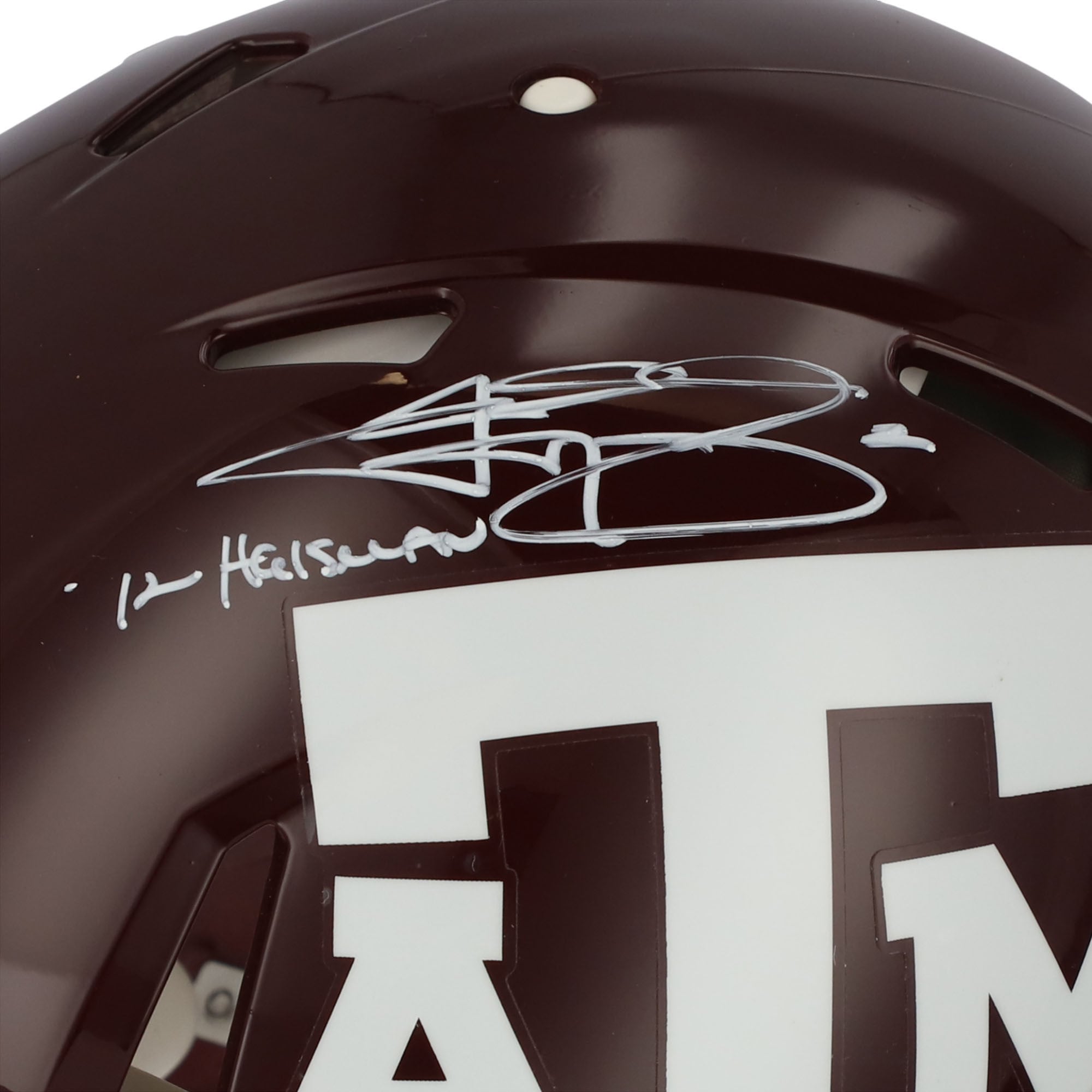 Johnny Manziel Texas A&M Aggies Autographed Riddell Maroon Speed Authentic Helmet with "12 Heisman" Inscription