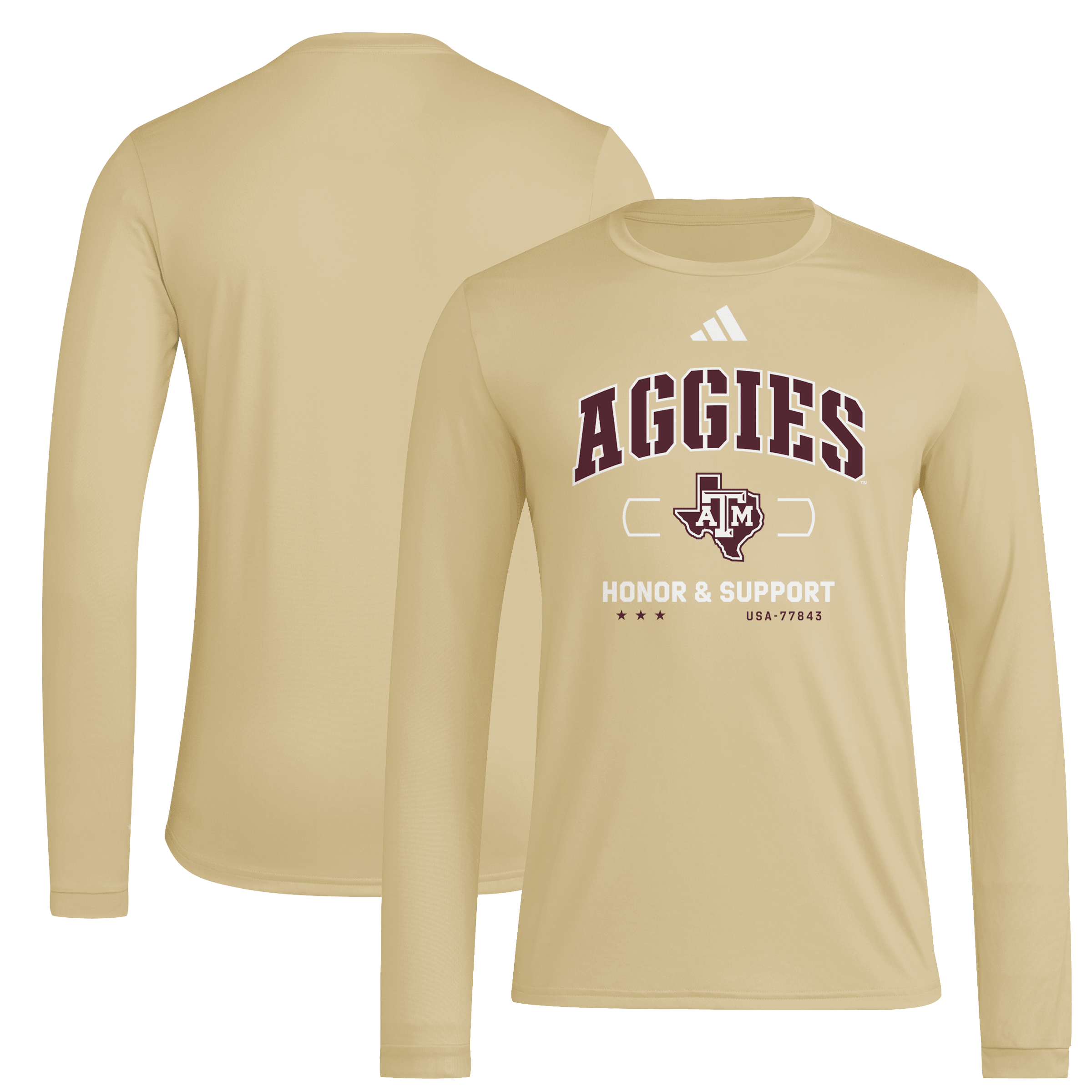 Men's adidas Beige Texas A&M Aggies Honor & Support Pregame Long Sleeve T-Shirt