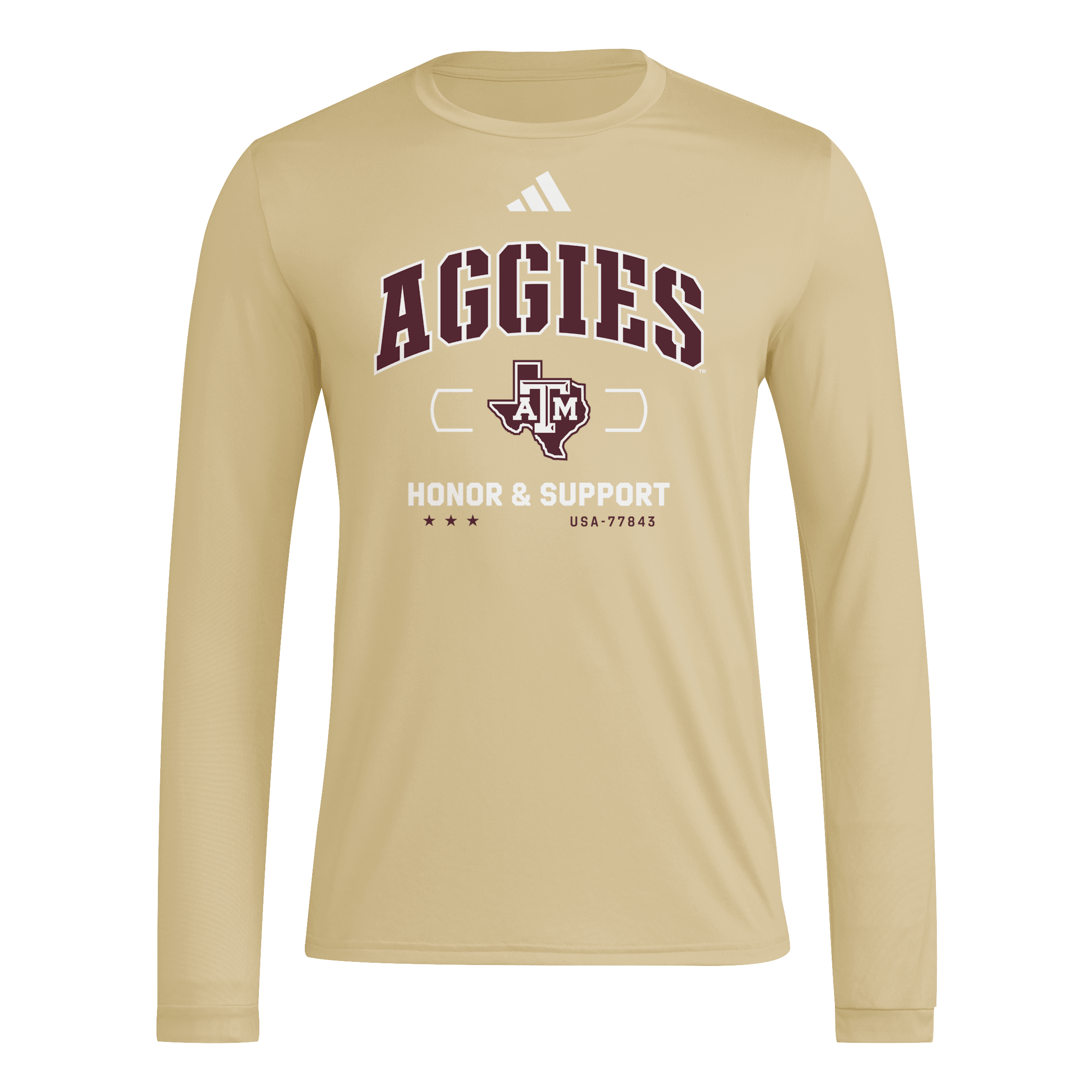 Men's adidas Beige Texas A&M Aggies Honor & Support Pregame Long Sleeve T-Shirt