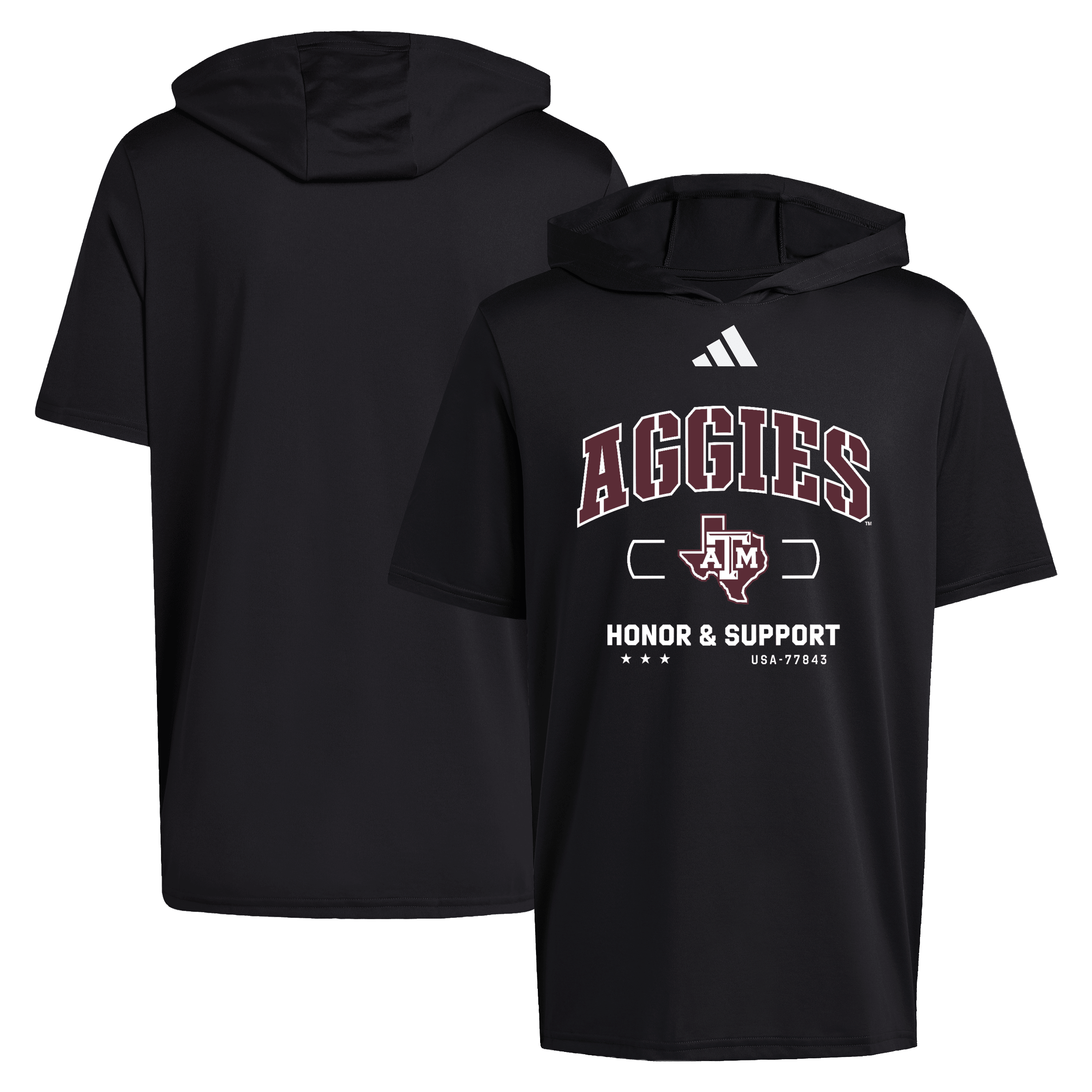 Men's adidas Black Texas A&M Aggies Honor & Support D4T Hooded T-Shirt