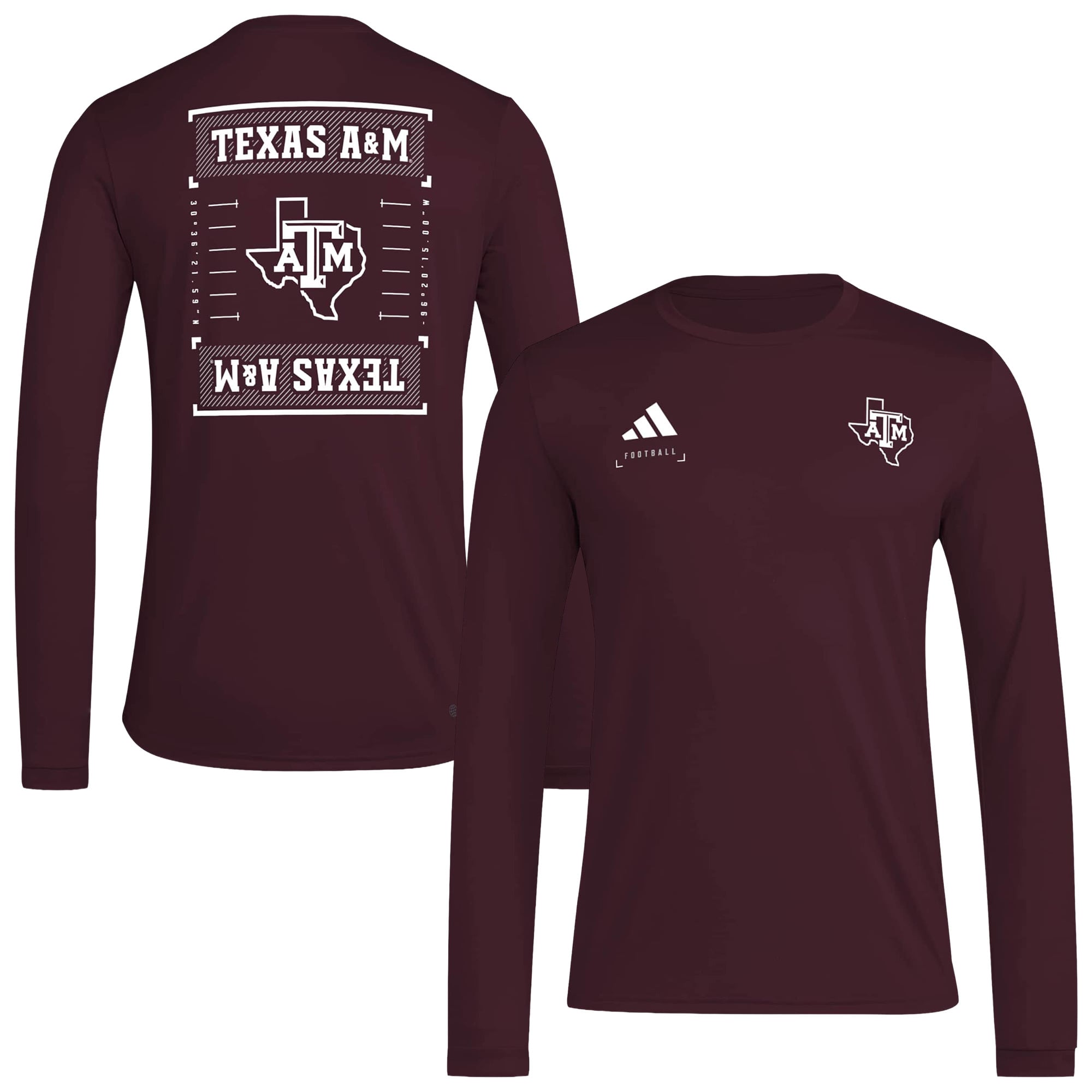 Men's adidas  Maroon Texas A&M Aggies Locker Football Icon AEROREADY Pre-Game Long Sleeve T-Shirt