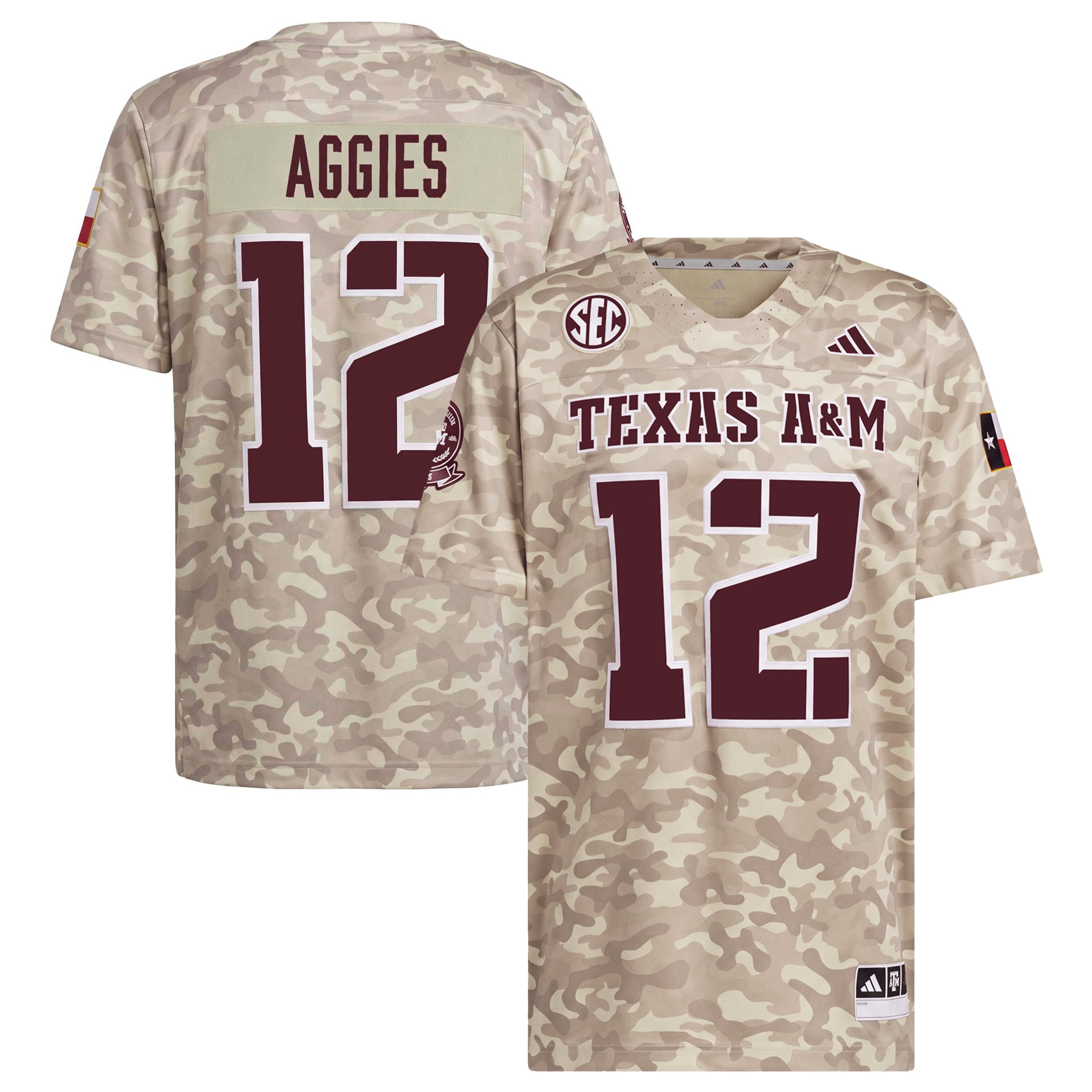 Maillot adidas homme n° 12 beige Texas A&M Aggies Honor & Support Premier Strategy