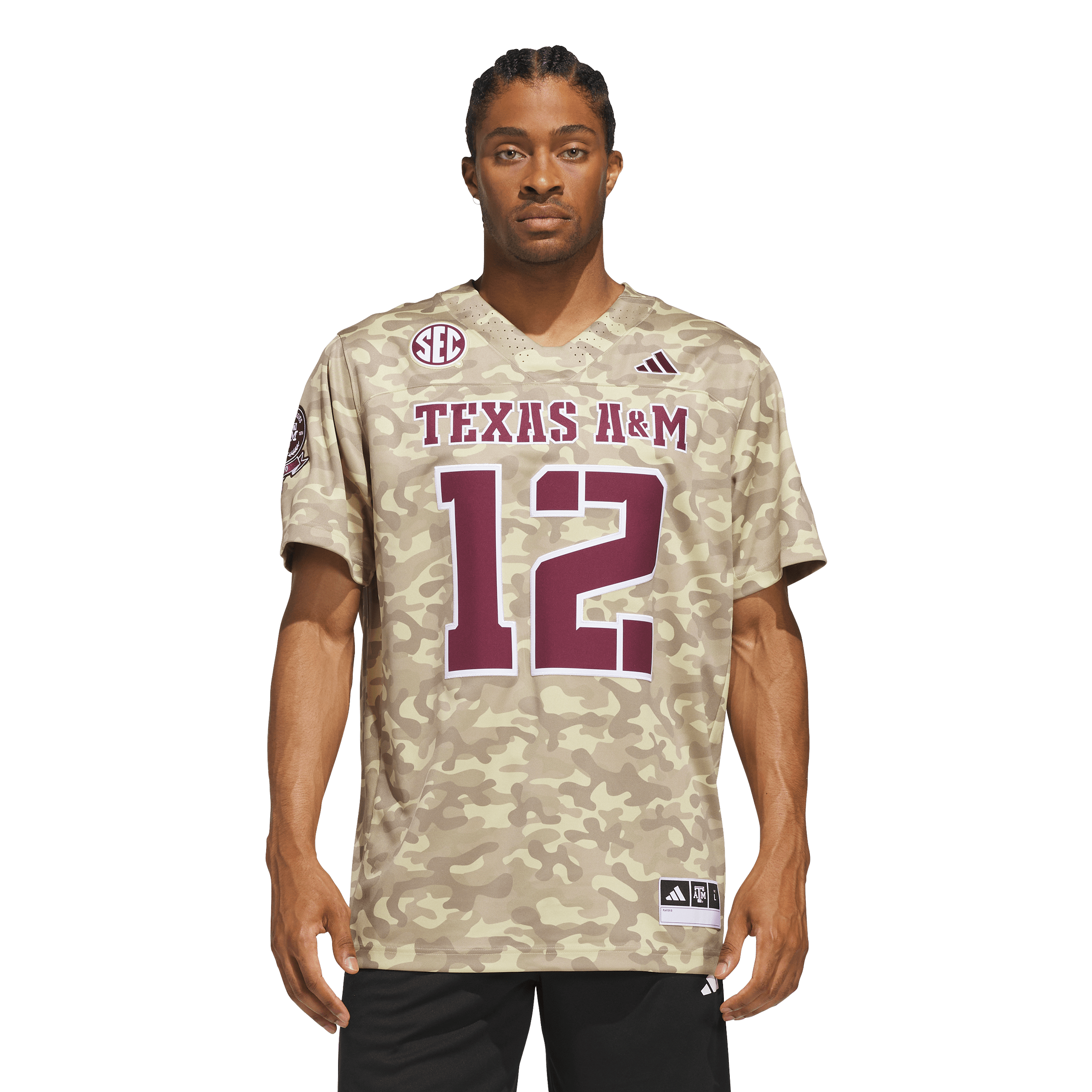 Maillot adidas homme n° 12 beige Texas A&M Aggies Honor & Support Premier Strategy